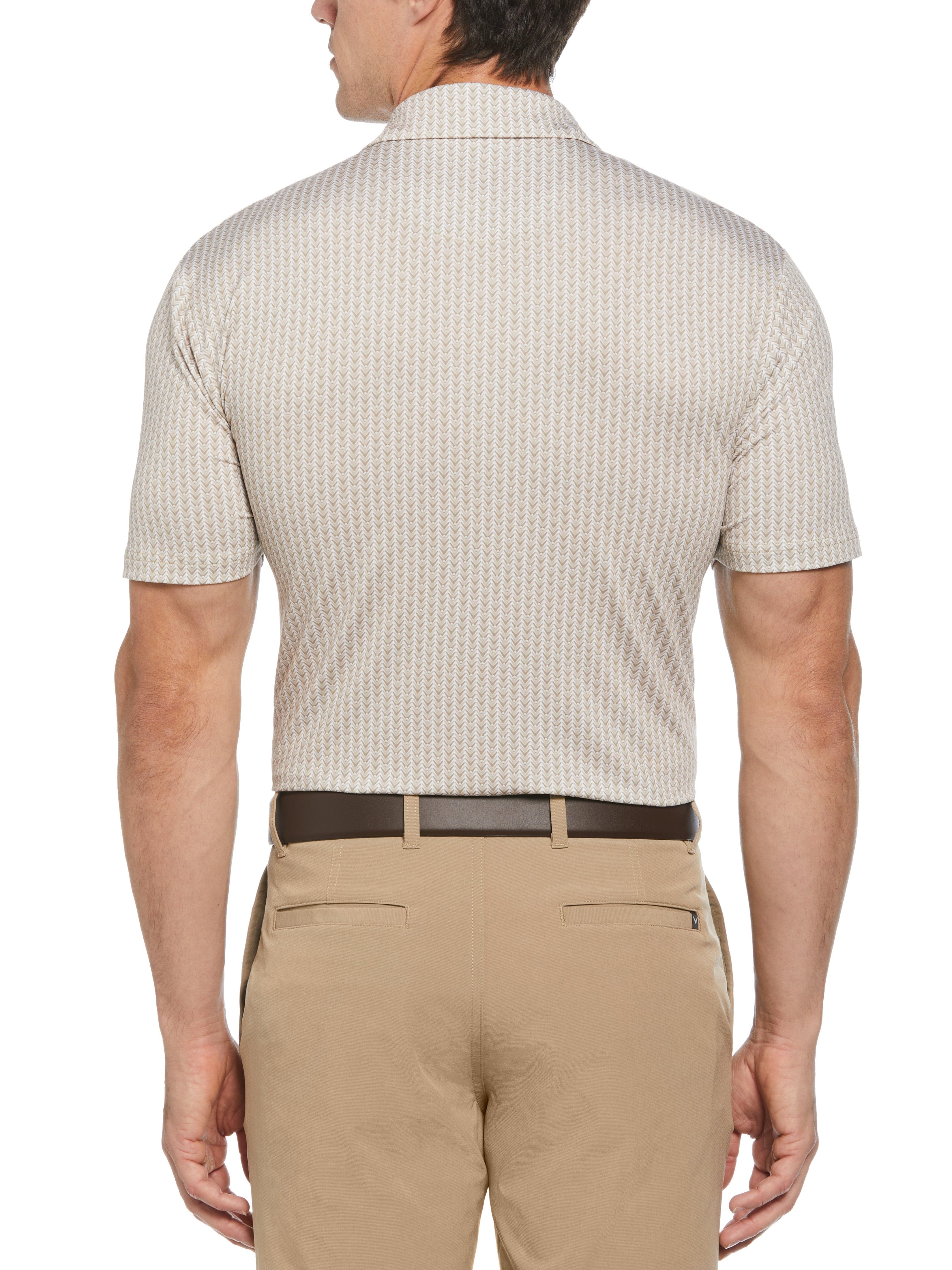 Men's Herringbone Print Polo Shirt - Casual Slim Fit Short Sleeve Button Down for Work & Outdoor Activities