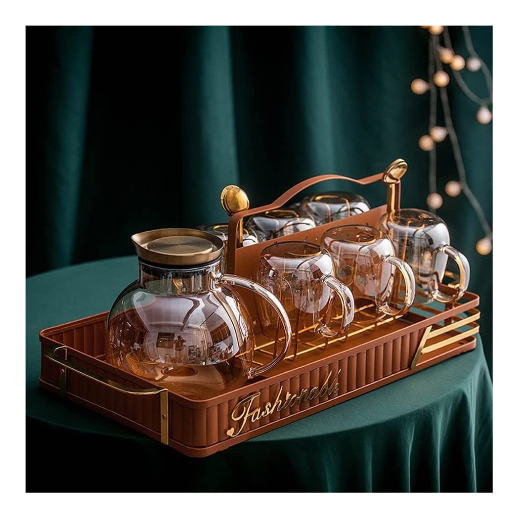Heat-Resistant Glass Cold Brew Tea Kettle Set - Large Capacity Iced Tea Pitcher with Cool White Cups - Perfect for Iced Tea, Infused Water & Summer Beverages at Home or Office (Color: B)