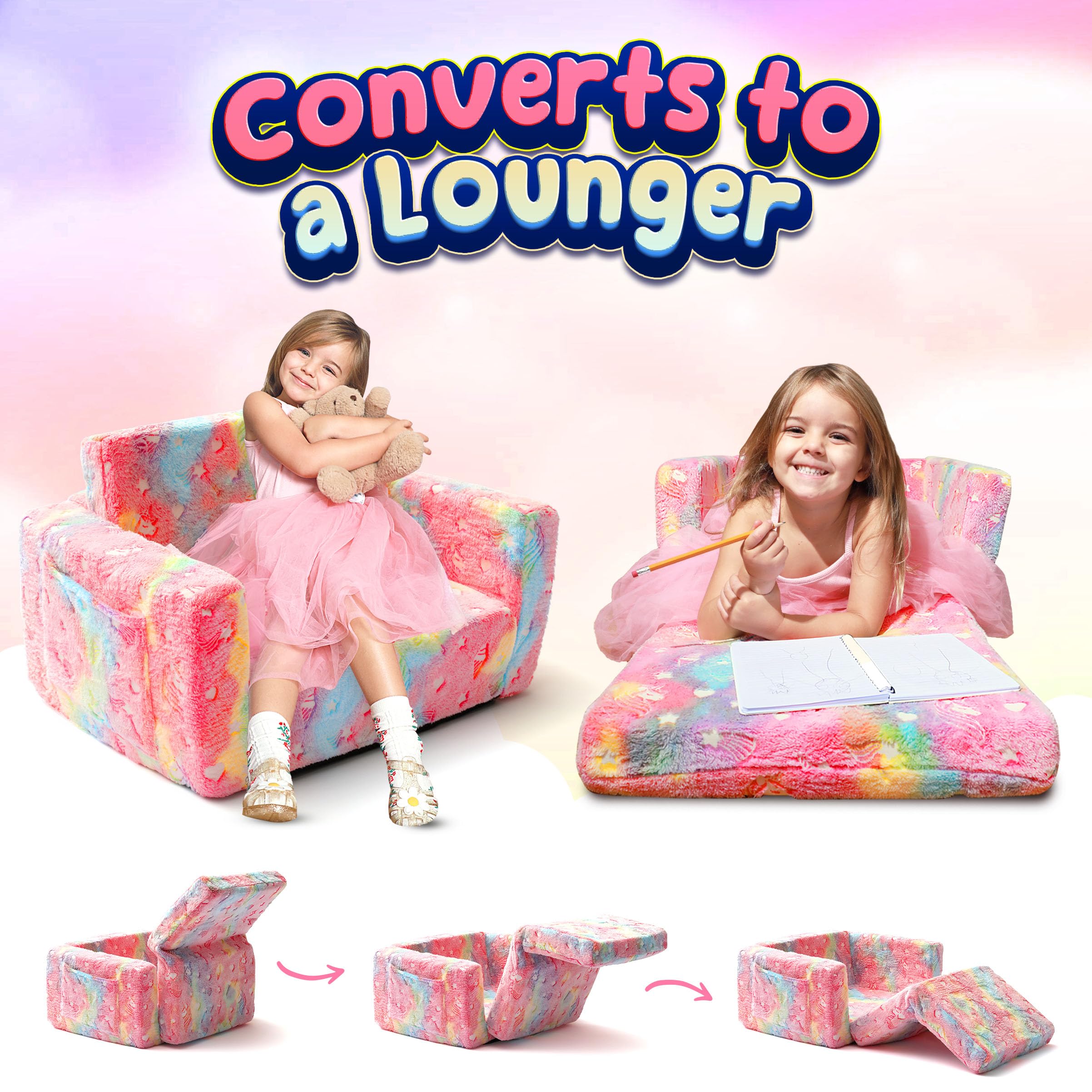 Toddler Couch for Kids - Foldable Sofa Bed & Comfy Lounge Chair for Boys and Girls | Perfect for Playroom, Nursery, or Kids' Reading Nook