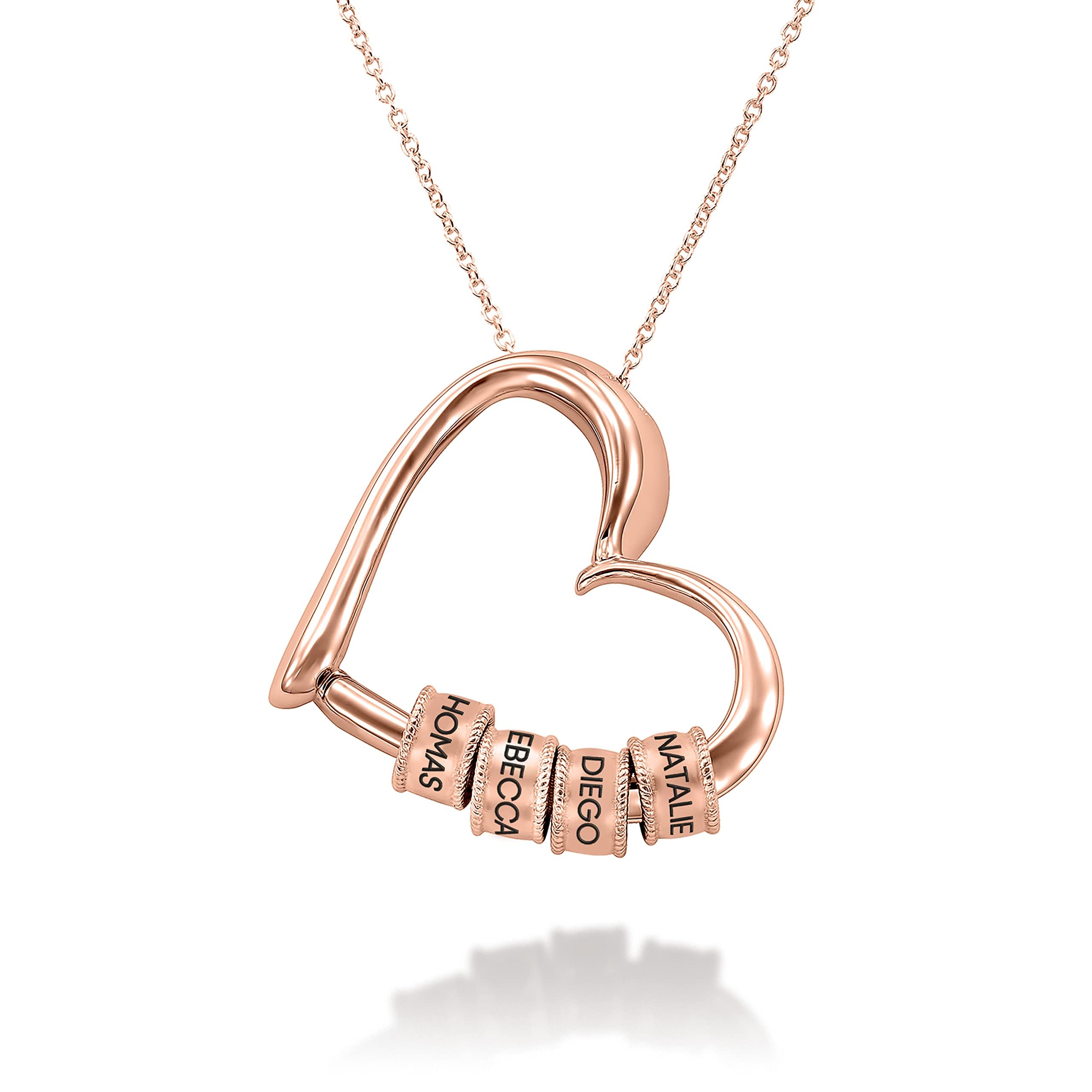 Personalized Engraved Heart Necklace for Women - Custom Name Linda Jewelry with Beaded Chain - Perfect Gift for Mom, Wife, Girlfriend on Mother's Day, Christmas, Birthday - Anniversary, Valentine's Day Romantic Present