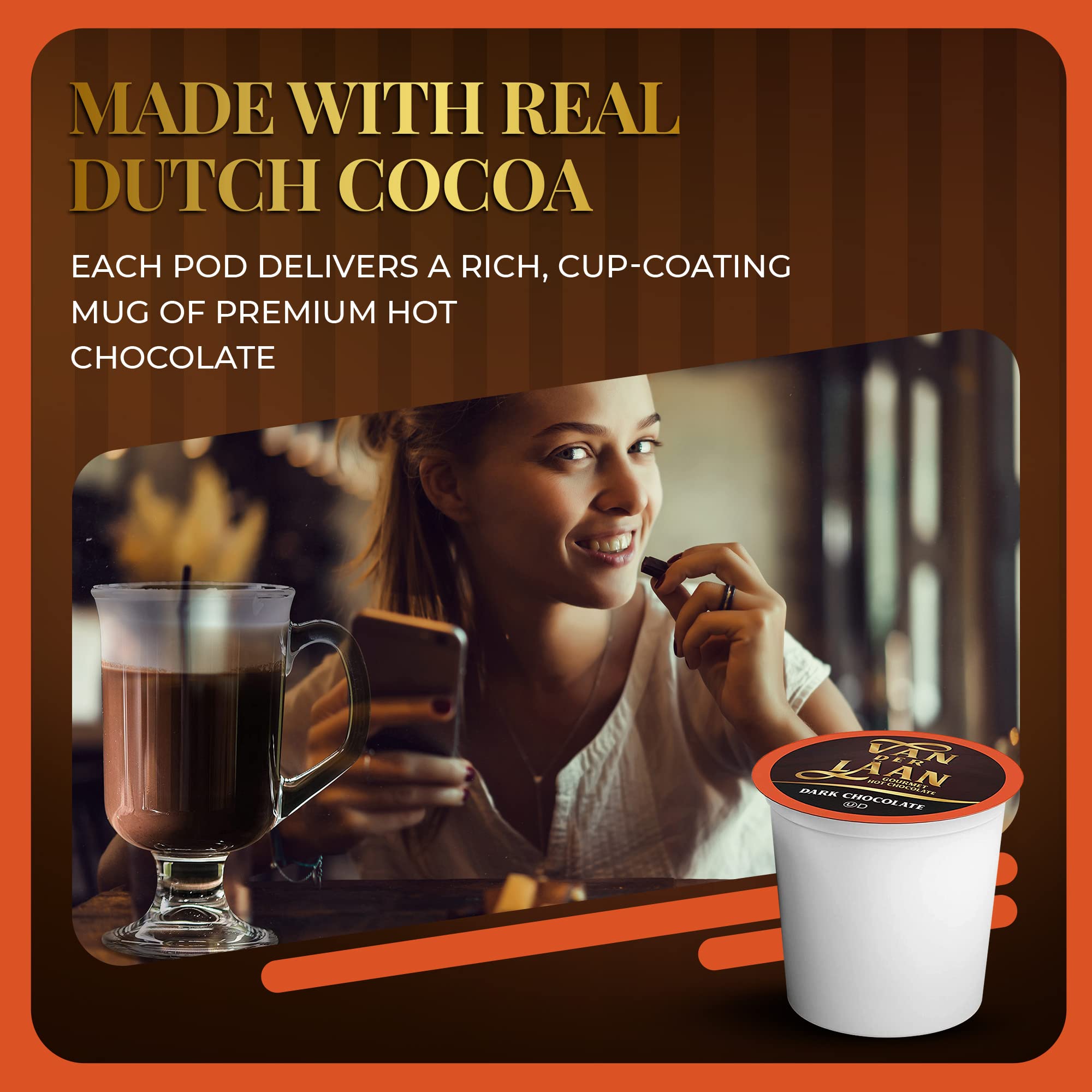 Van Der Laan Gourmet Dutch Chocolate Hot Cocoa Pods - Vanilla Caramel Flavor, 40 Count, Compatible with Keurig K-Cup & 2.0 Brewers - Perfect for Winter Warmth, Office Breaks & Cozy Evenings