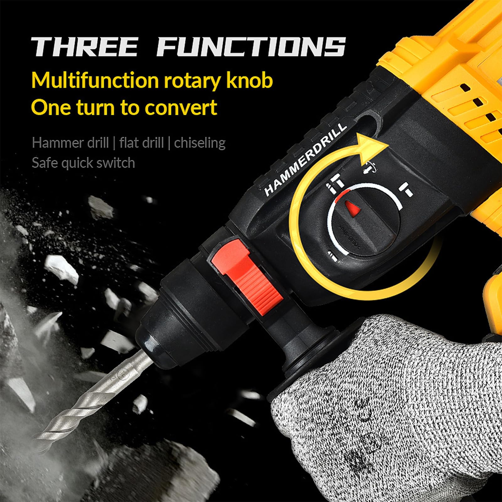 DEWALT 20V MAX Cordless Rotary Hammer Drill - Brushless SDS Hammer Drill with Safety Clutch for Concrete & Masonry - 4 Modes, 360° Auxiliary Handle & 4 Drill Bits (Battery Not Included) - Perfect for Construction, Demolition, and DIY Home Projects