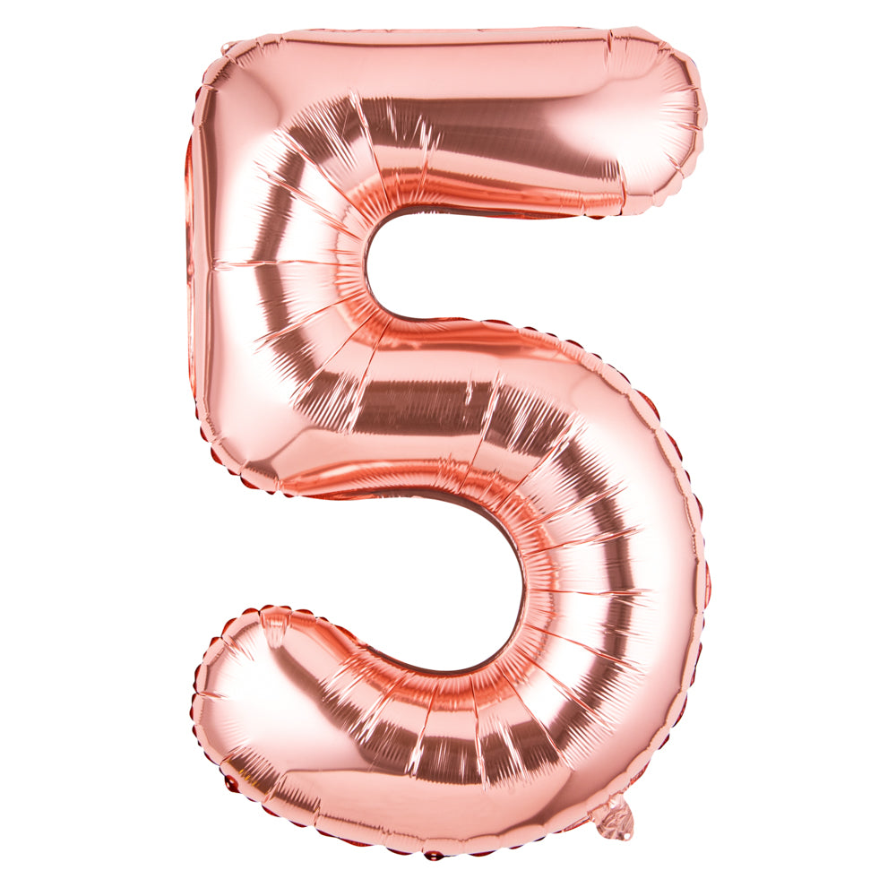 Rose Gold Mylar Number 5 Balloon - 40 Inch Large Foil Balloon for Birthday Party Decorations, Anniversary, Baby Shower & Wedding Celebrations - 1 Count Box