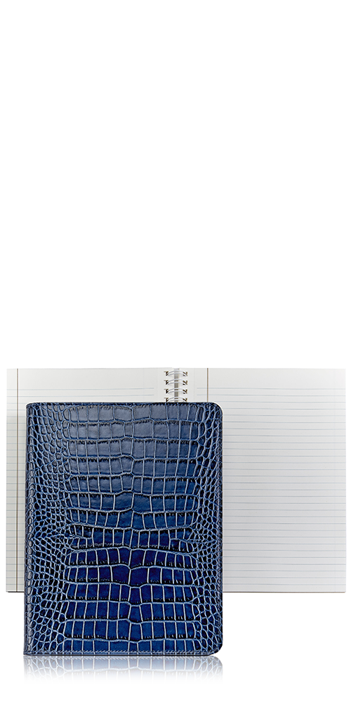 Refillable Leather Notebook - Sapphire Crocodile Pattern, A5 Size for Journaling, Note Taking & Office Use