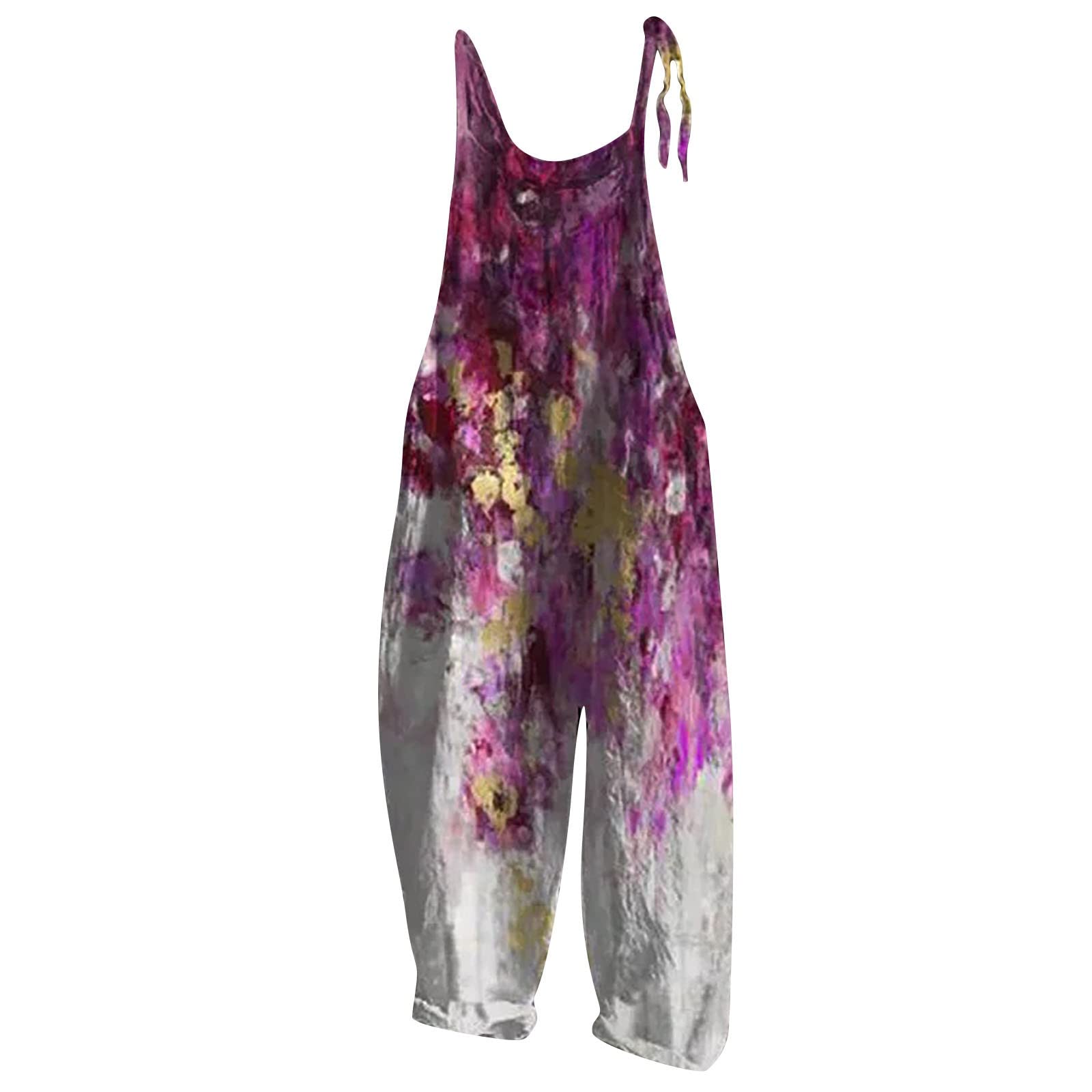 Women's Bohemian Floral Print Wide Leg Jumpsuit - Casual Loose Cotton Romper Overalls for Summer Beach Vacation & Outdoor Festival Fashion