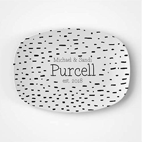 Harper Livingston Black and White Dash Platter - Personalized Wedding & Anniversary Gift - Microwave Safe DecoWare™ - Perfect for Dinner Parties, Bridal Showers & Home Decor