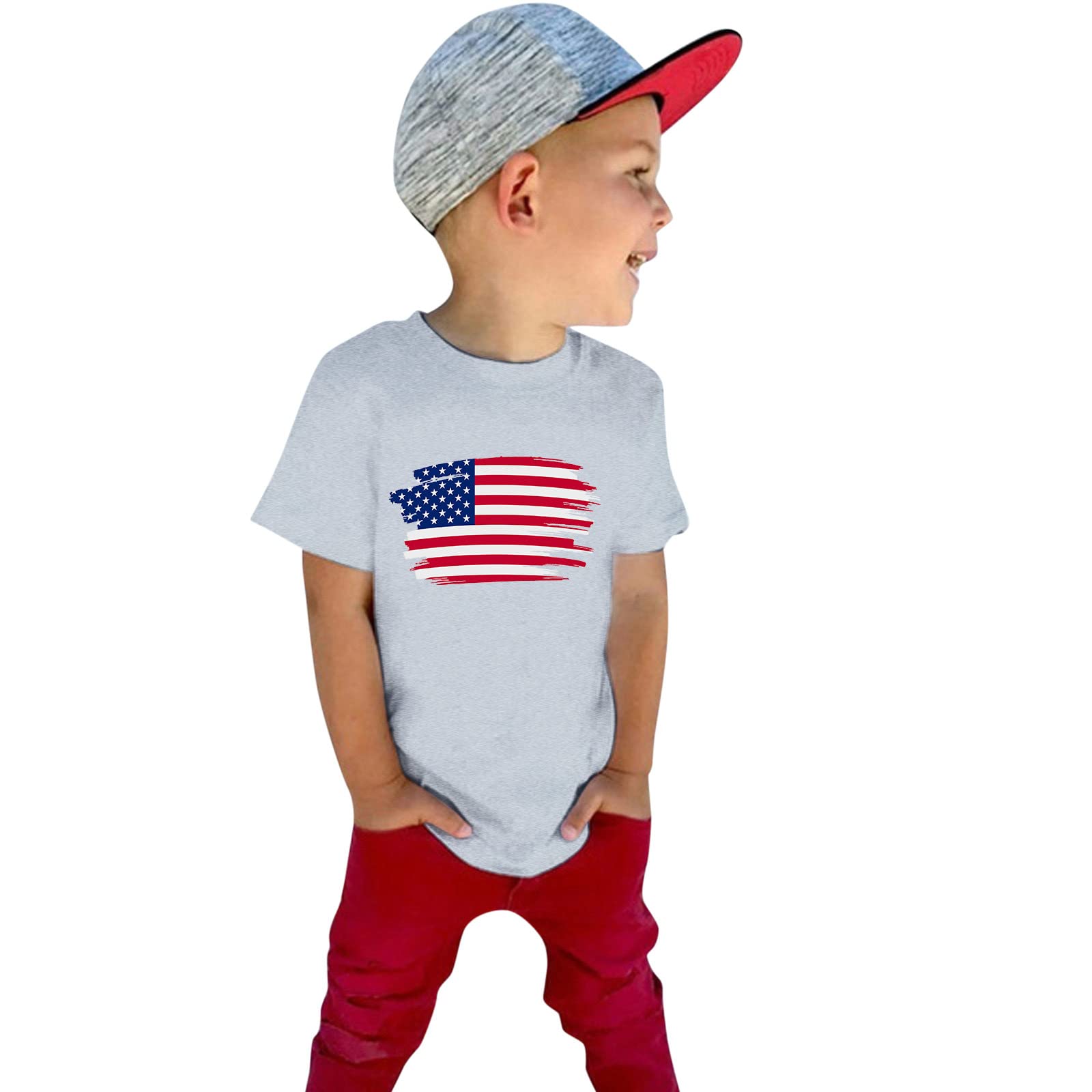 4th of July Patriotic Baby & Toddler T-Shirt - Red White Blue Independence Day Short Sleeve Tee for Boys & Girls (A-Grey, Size 4T) - Perfect for Summer Celebrations, Family BBQs & Firework Festivals