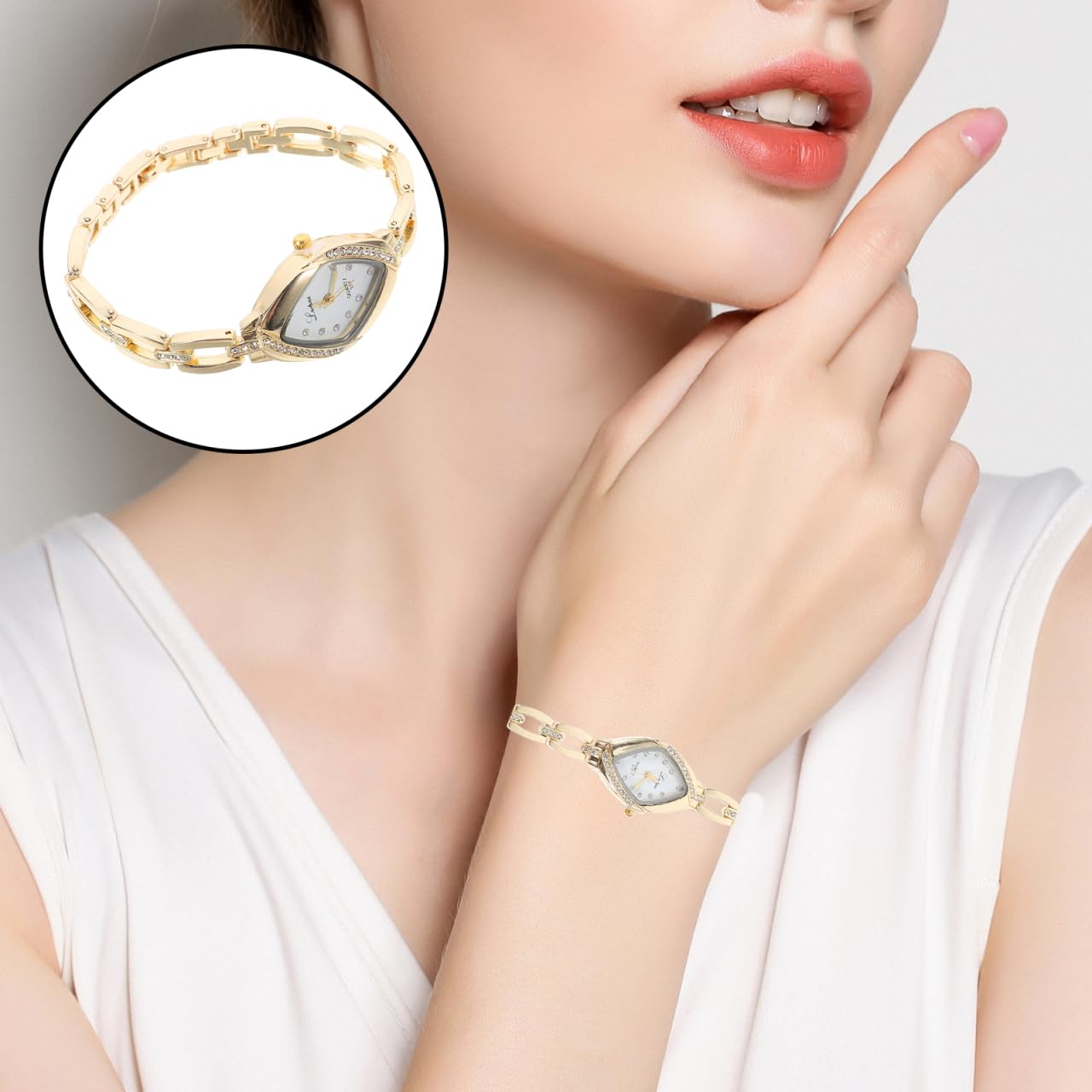 Elegant Hemobllo Women's Rhinestone Bracelet Watch - Fashionable Mini Dress Bling Watch for Ladies in Silver White/Golden Black/Golden White/Rosy White/Silver Black | Perfect for Parties, Weddings & Formal Events