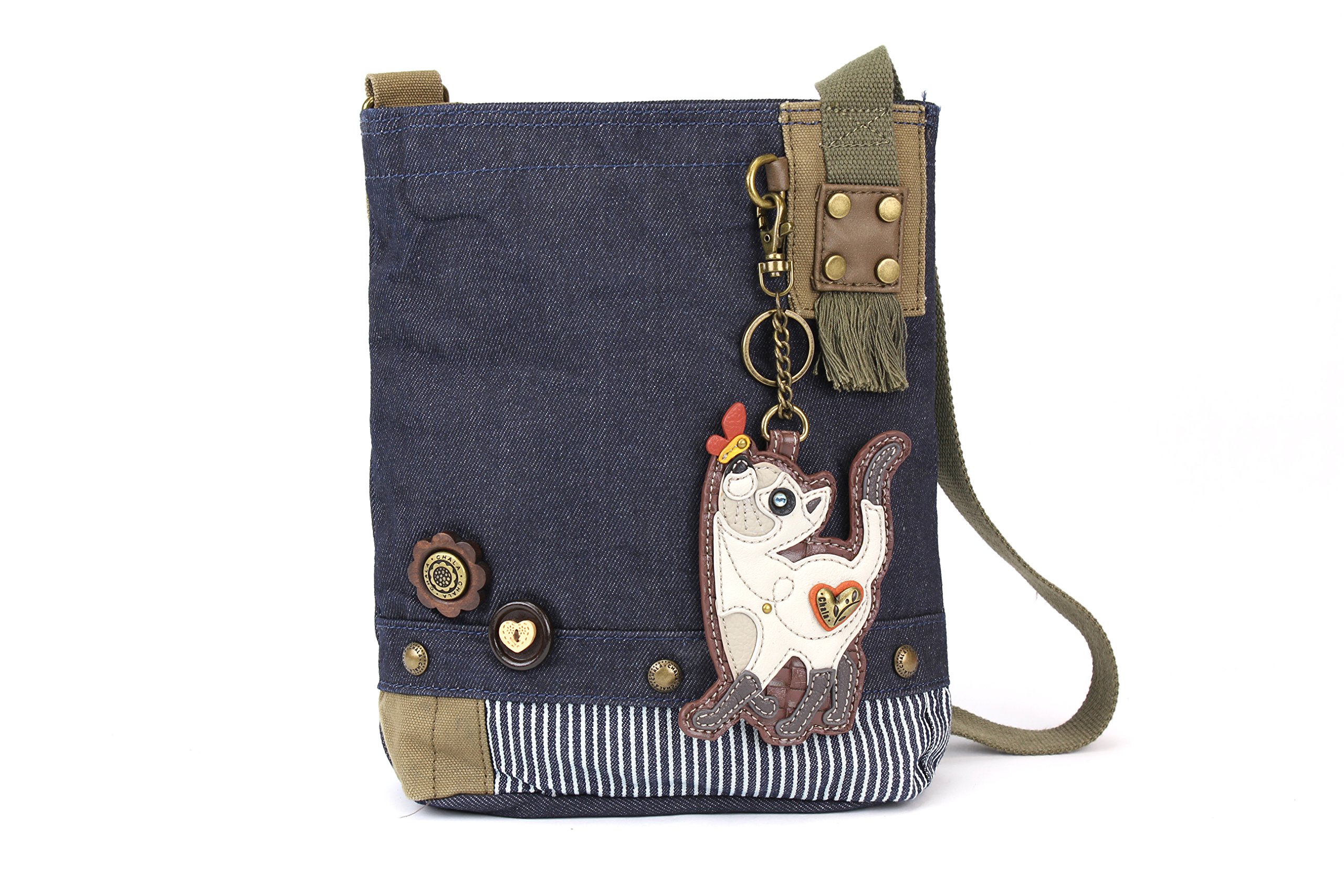 Stylish CHALA Canvas Crossbody Messenger Bag with White Slim Cat Coin Purse - Denim Blue Women's Shoulder Bag for Work, Travel & Daily Use