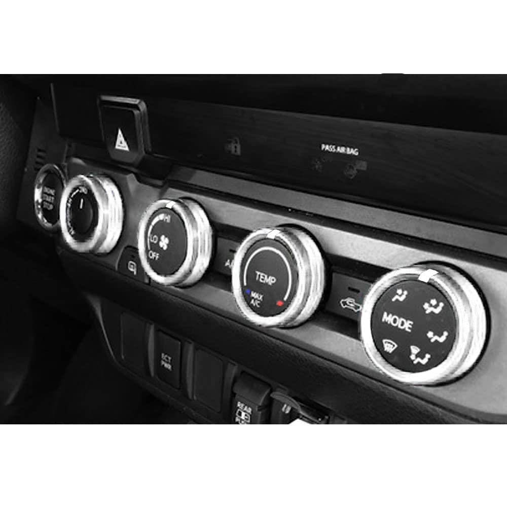 Thor-Ind Silver AC Switch Knob Cover Trim for Toyota Tacoma 2016-2021 - B-Uncover Indicator Style - Perfect for Dashboard Customization & Interior Upgrades