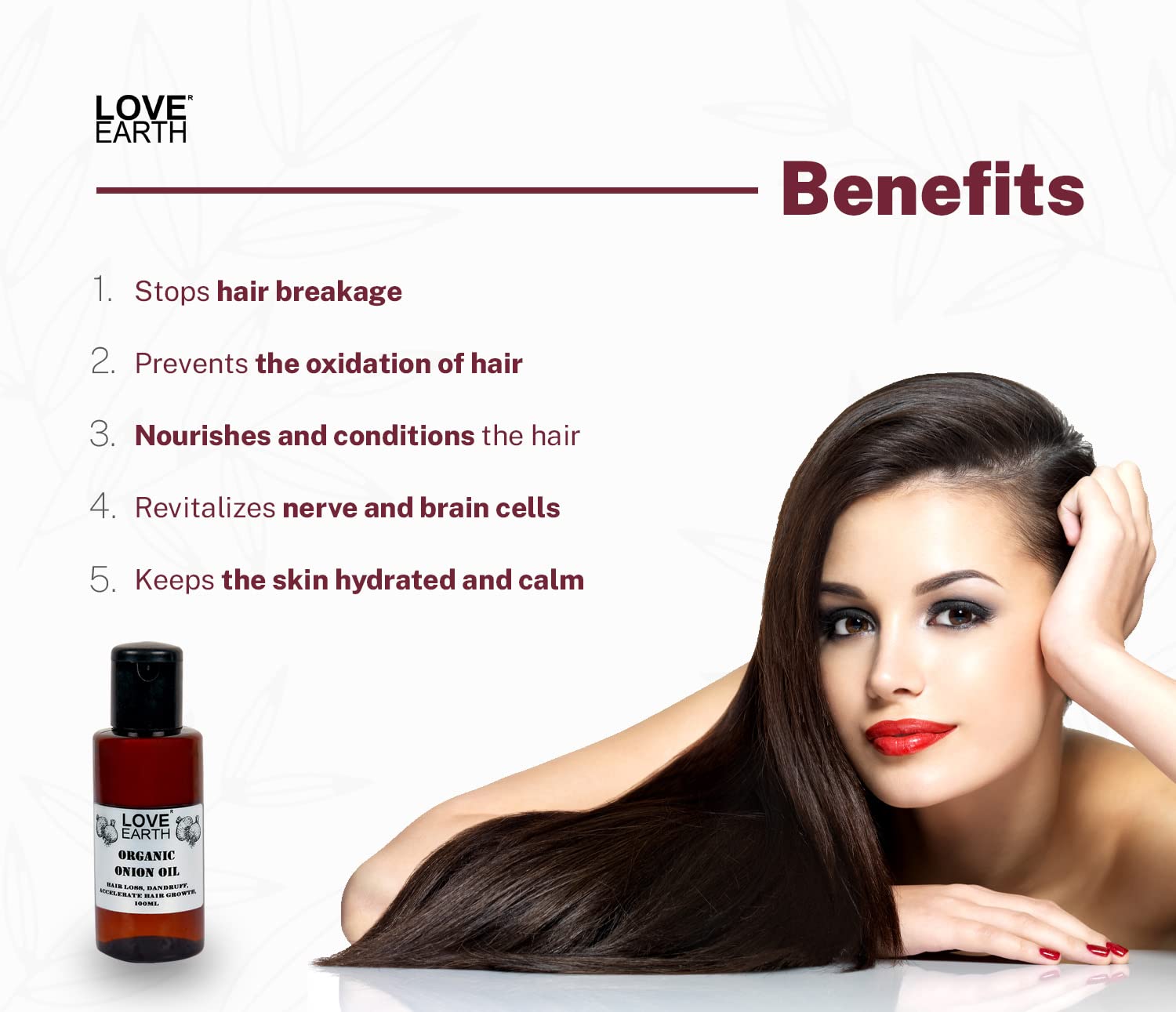 Love Earth Organic Onion Hair Oil for Hair Growth - 100ml | Prevents Hair Loss & Dandruff | Nourishes Scalp | Perfect for Daily Hair Care & Damaged Hair Repair