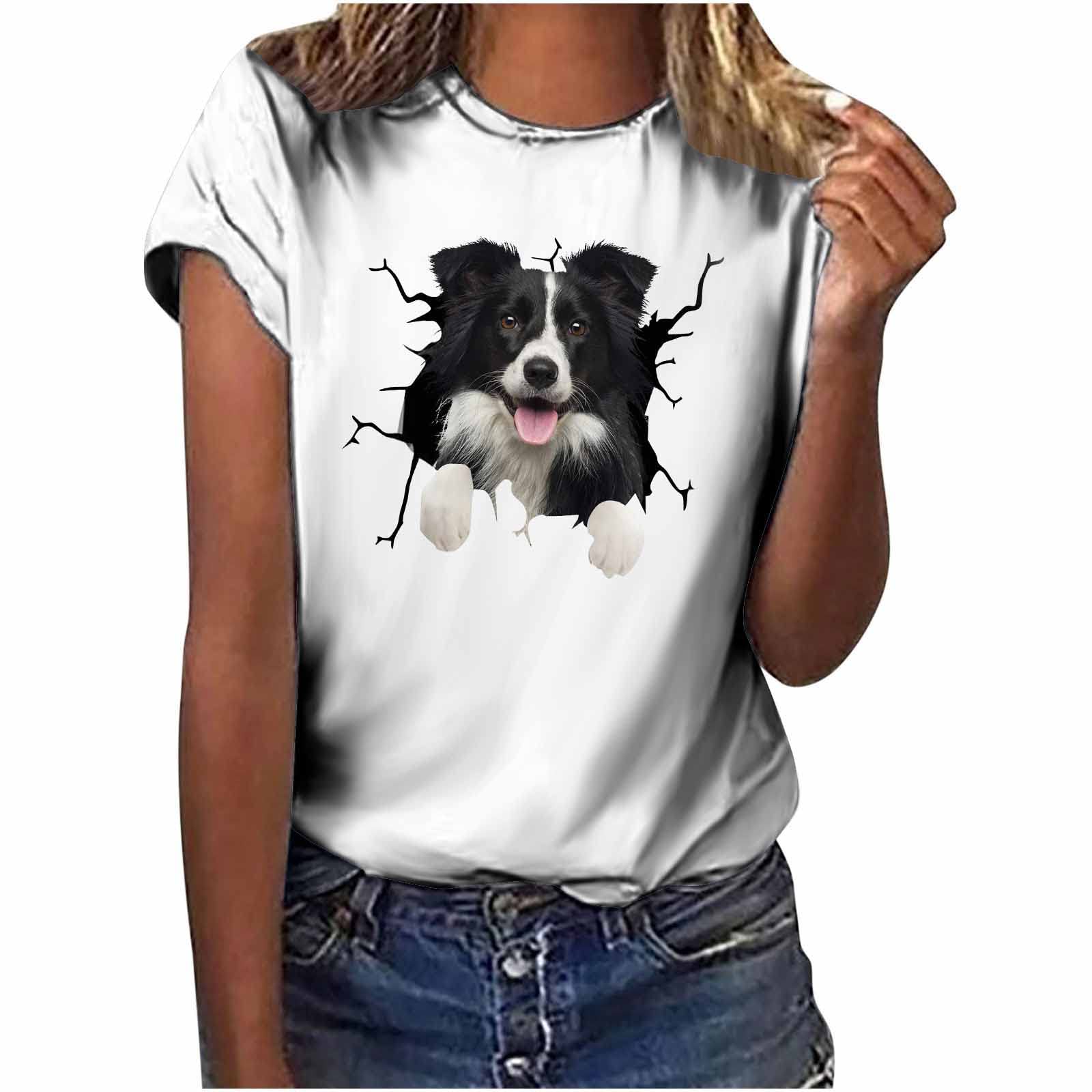 Wirziis Women's Summer T-Shirts - Cute 3D Animal Print Casual Crewneck Short Sleeve Tee | Trendy Comfortable White Top for Everyday Wear, Outings & Summer Fashion