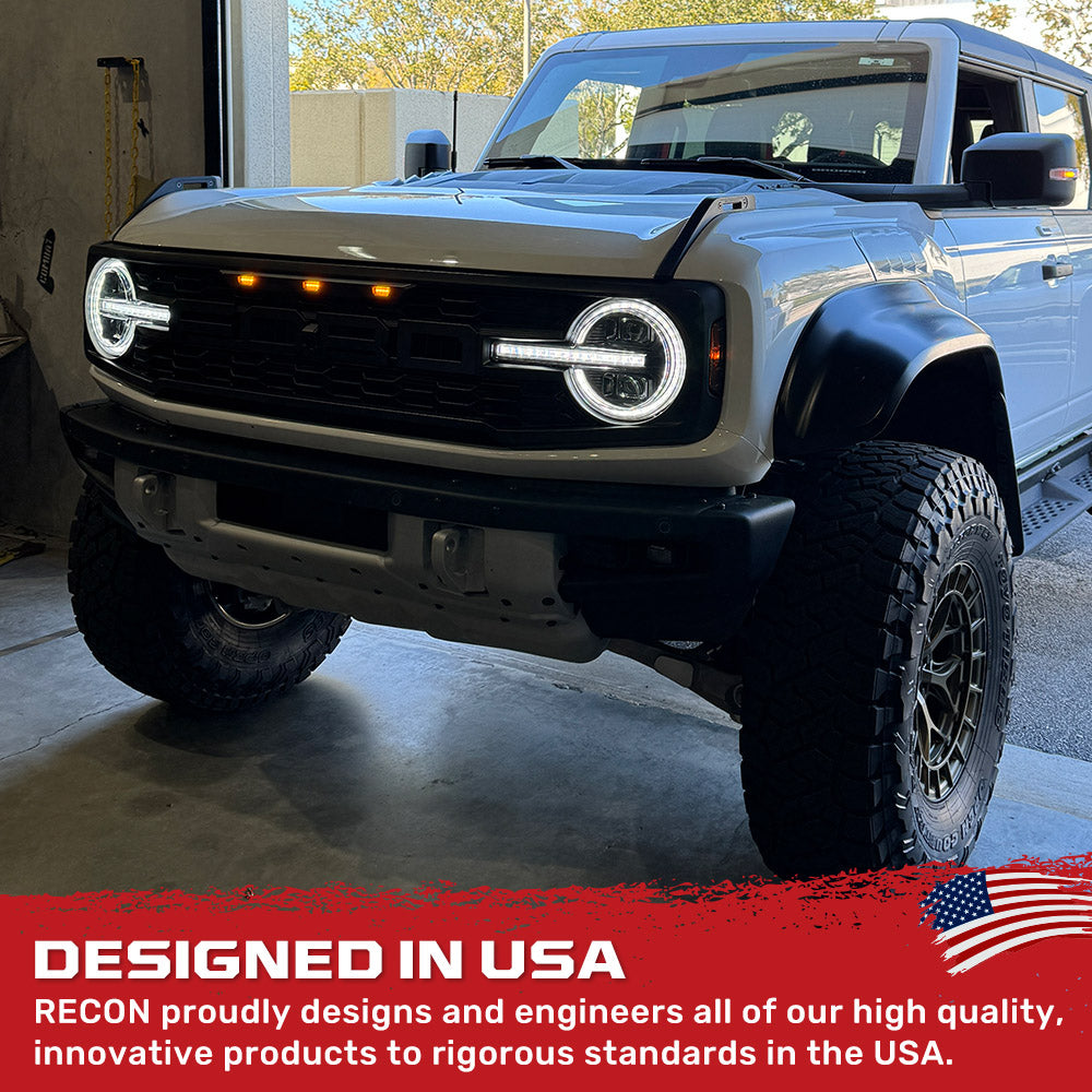 Ford Bronco 2021-2025 LED Projector Headlights - Ultra Bright High/Low Beams, White OLED DRL with Startup Animation & Amber LED Turn Signals - Smoked Lens - Upgrade for Off-Road & Night Driving