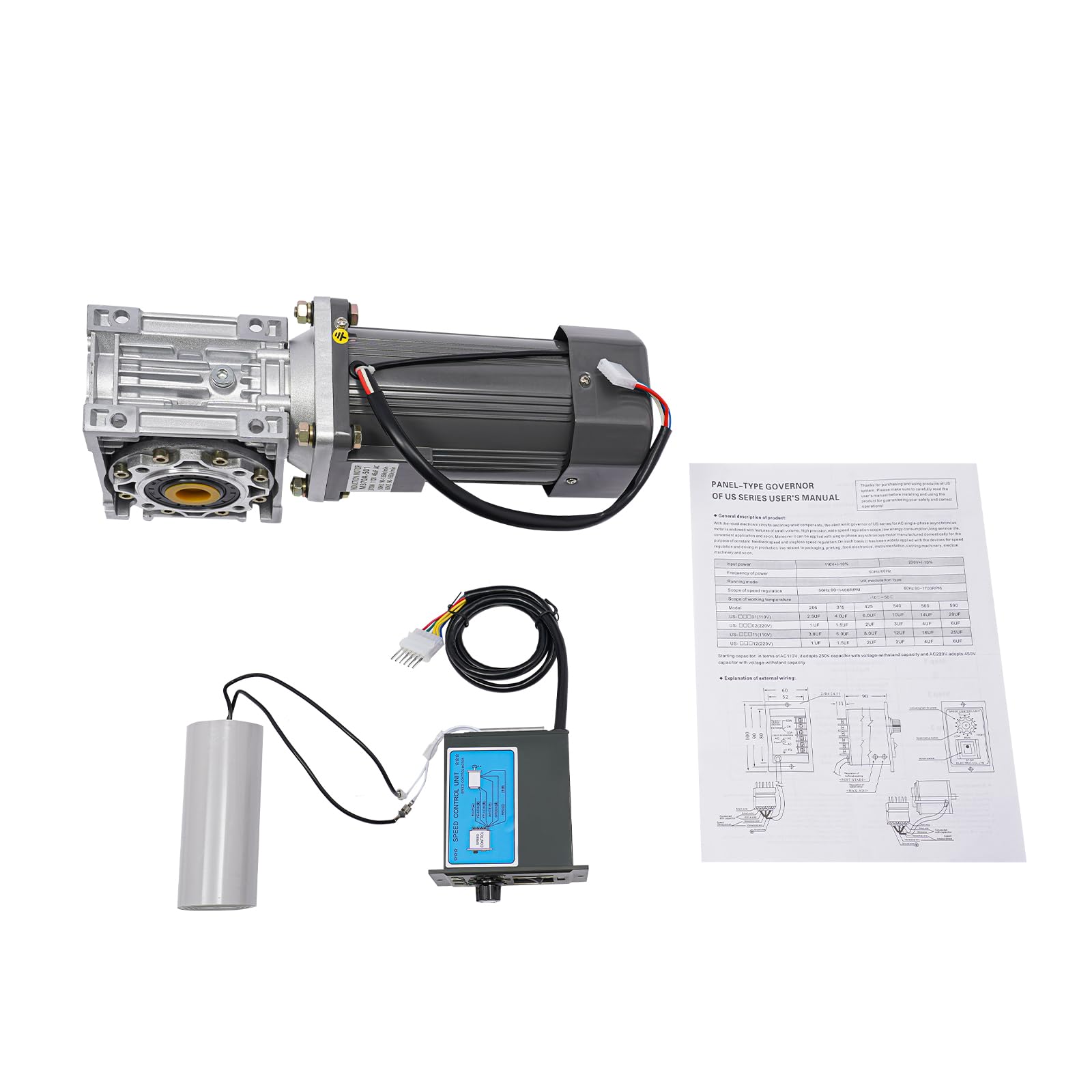 Compact Worm Geared Motor w/Speed Controller for CNC & Milling Machines - Powerful Electric Motor for Mechanical Equipment