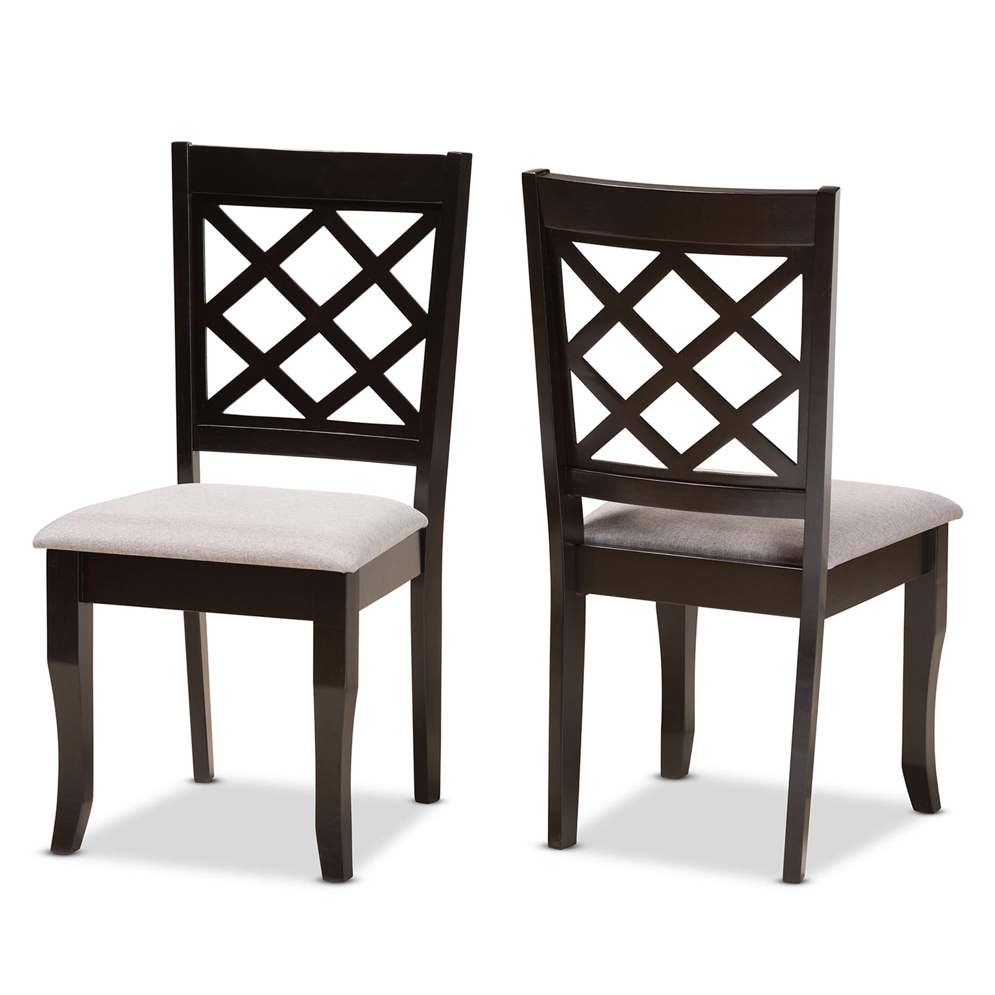 Baxton Studio Verner 2-Piece Dining Chair Set - Grey Fabric Upholstered with Dark Brown Wood Finish - Modern Kitchen & Dining Room Furniture for Home Decor