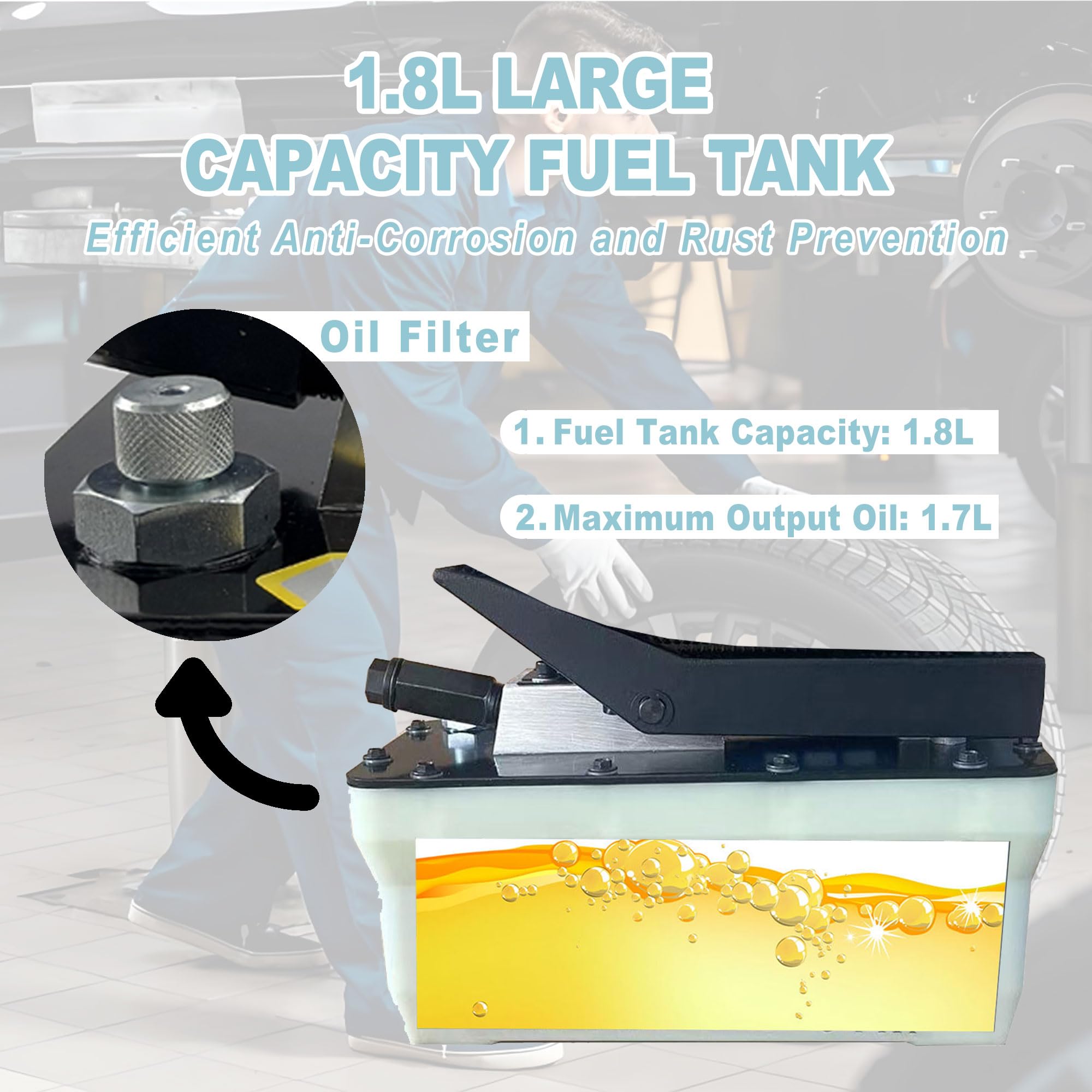 10,000 PSI Air Hydraulic Pump with 1.7L Reservoir - 3/8