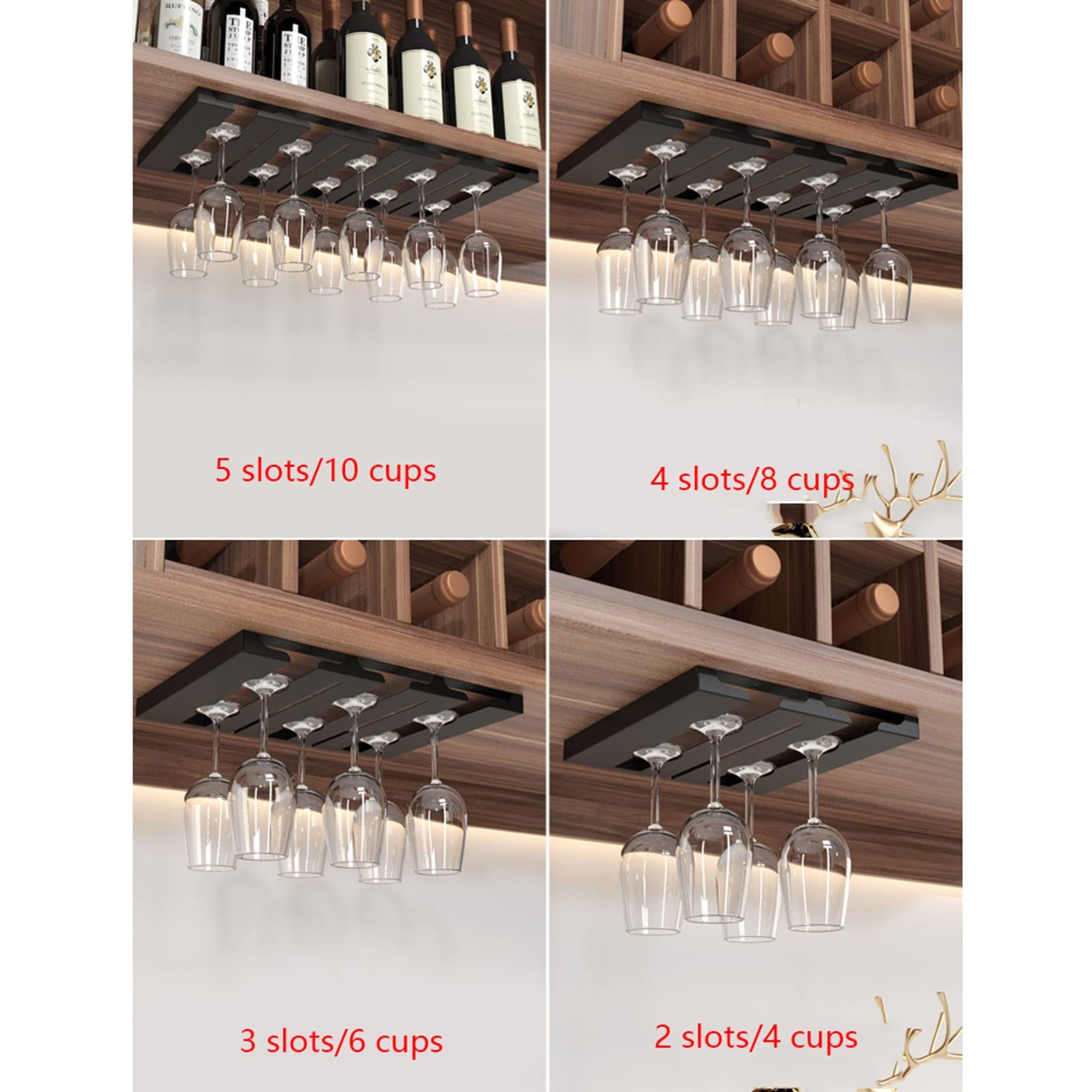 4-Slot Stainless Steel Under Cabinet Wine Glass Rack - Stemware Holder for Kitchen, Bar & Restaurant - Perfect for Organizing Wine Glasses, Cocktail Cups & Drinkware in Small Spaces