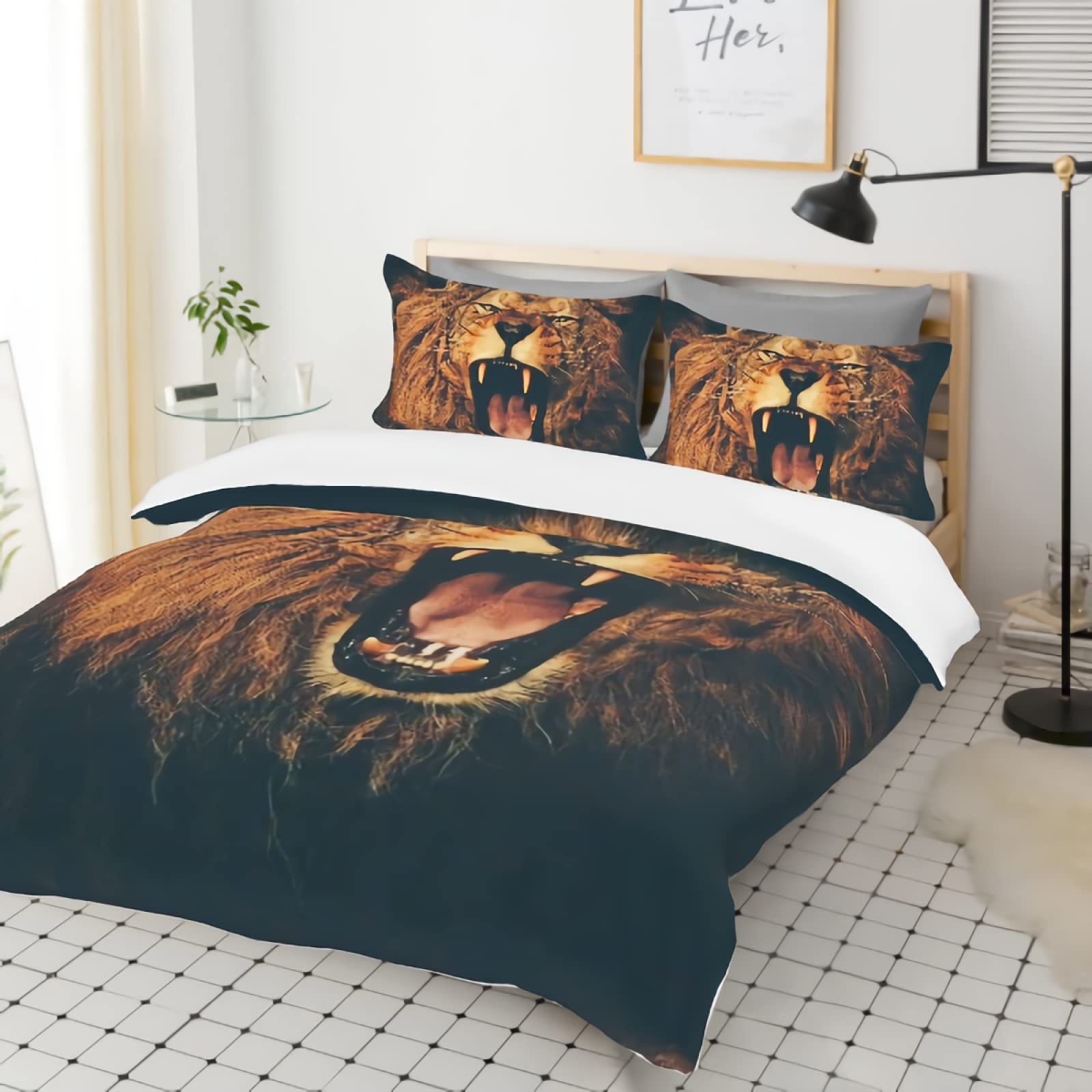 GREDBH Twin The Lion Duvet Cover Set - 3 Piece 100% Soft Microfiber Bedding with Lion Head Design & 2 Pillowcases (Comforter Not Included) - Perfect for Kids' Rooms, Jungle Themed Decor, and Cozy Bedroom Makeovers