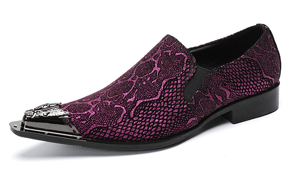 Santimon Men's Smoking Loafers - Slip On Dress Shoes with Allover Snake Print, Pointed Metal Toe for Wedding & Formal Occasions - Comfortable Casual Shoes for Office, Parties & Special Events
