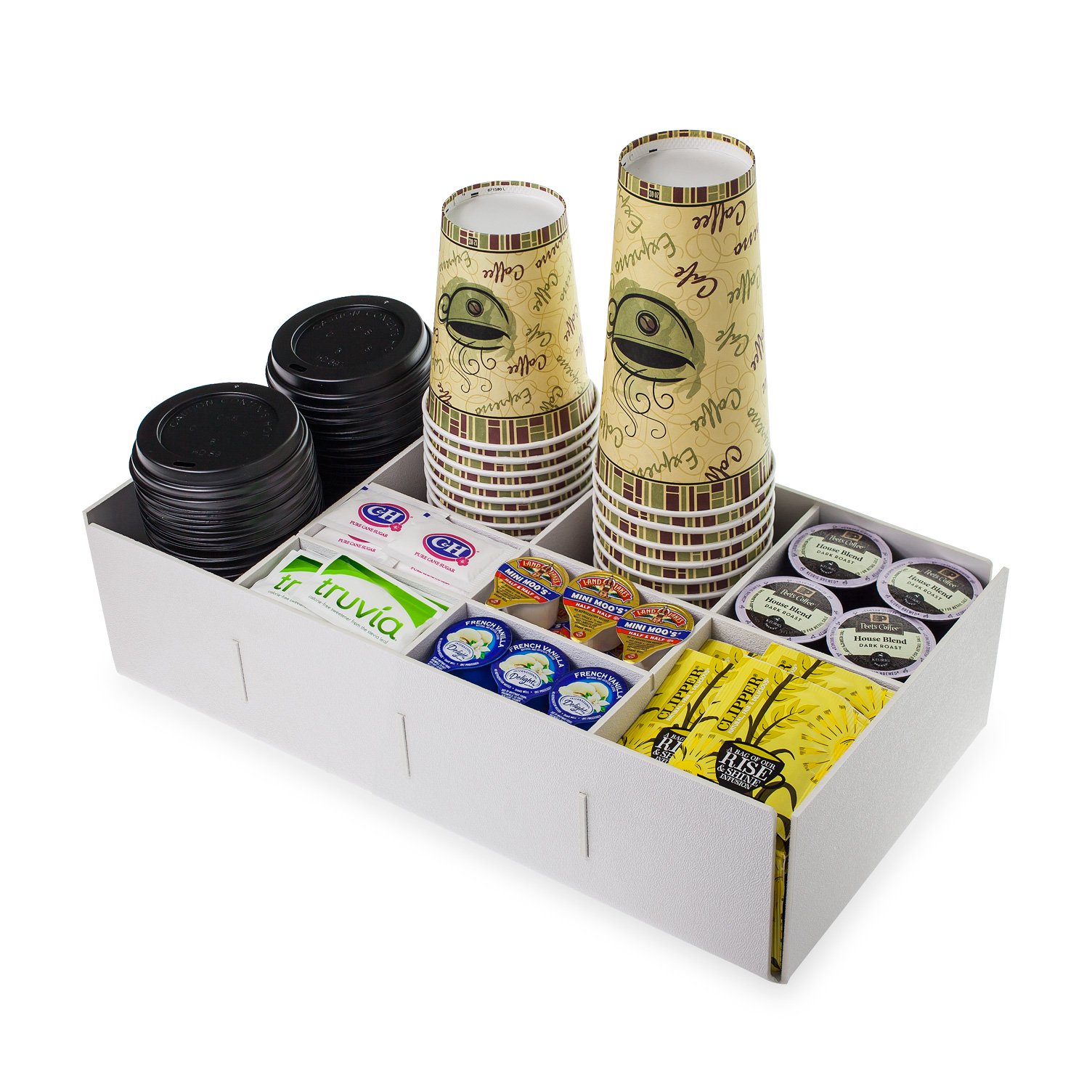 Source One 9-Compartment Condiment Organizer with Easy-Change Dividers - Perfect for Cups, Lids & Kitchen Storage (1-Pack, White) - Ideal for Restaurants, Food Trucks & Home Organization