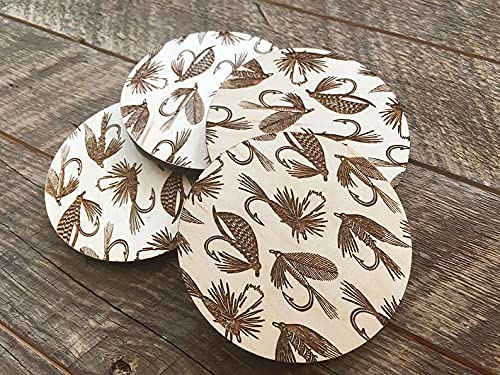 Premium Fishing Flies Coaster Set - 6-Pack Unique Fly Fishing Design Coasters for Beer, Coffee & Drinks - Perfect for Anglers, Fishing Enthusiasts & Home Bar Decor
