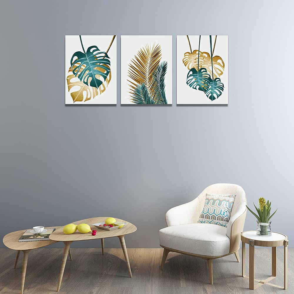3-Piece Abstract Leaves Canvas Wall Art - Modern Home Decor for Living Room, Bedroom, Kitchen, Dining Room & Office | Perfect for Wall Decorations, Bathroom Accents & Family Spaces