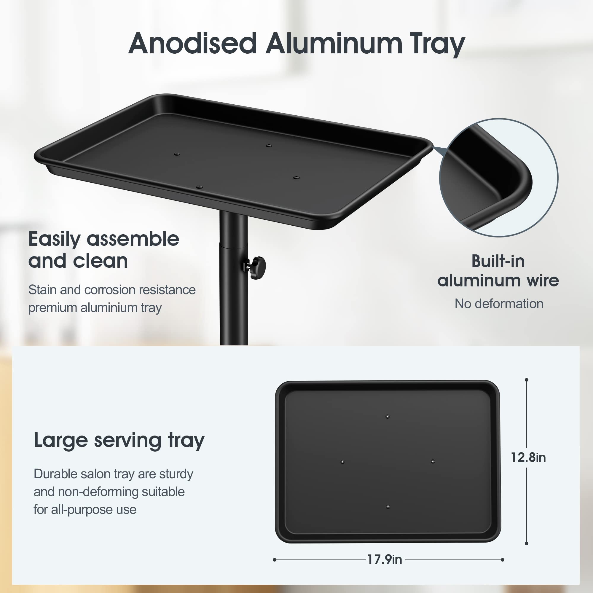 Premium Aluminum Salon Trolley with Wheels - Professional Rolling Tray for Barber, Salon, SPA & Tattoo Clinic - Ideal for Instrument Organization, Mayo Tray & Mobile Workstation (Silver)