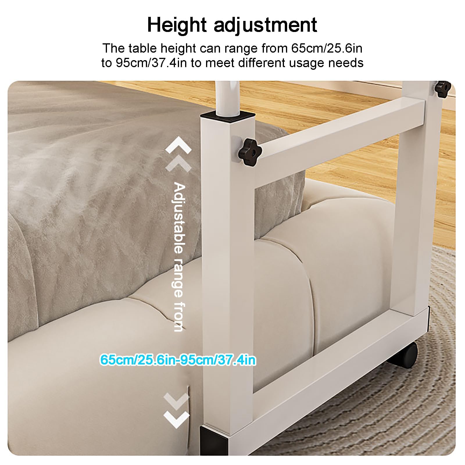 Adjustable Height Overbed Table with Wheels - Mobile Cross-Bed Desk for King Size Beds (Black, 100cm/39.4in) - Perfect for Laptop Use, Breakfast in Bed, and Hospital Recovery