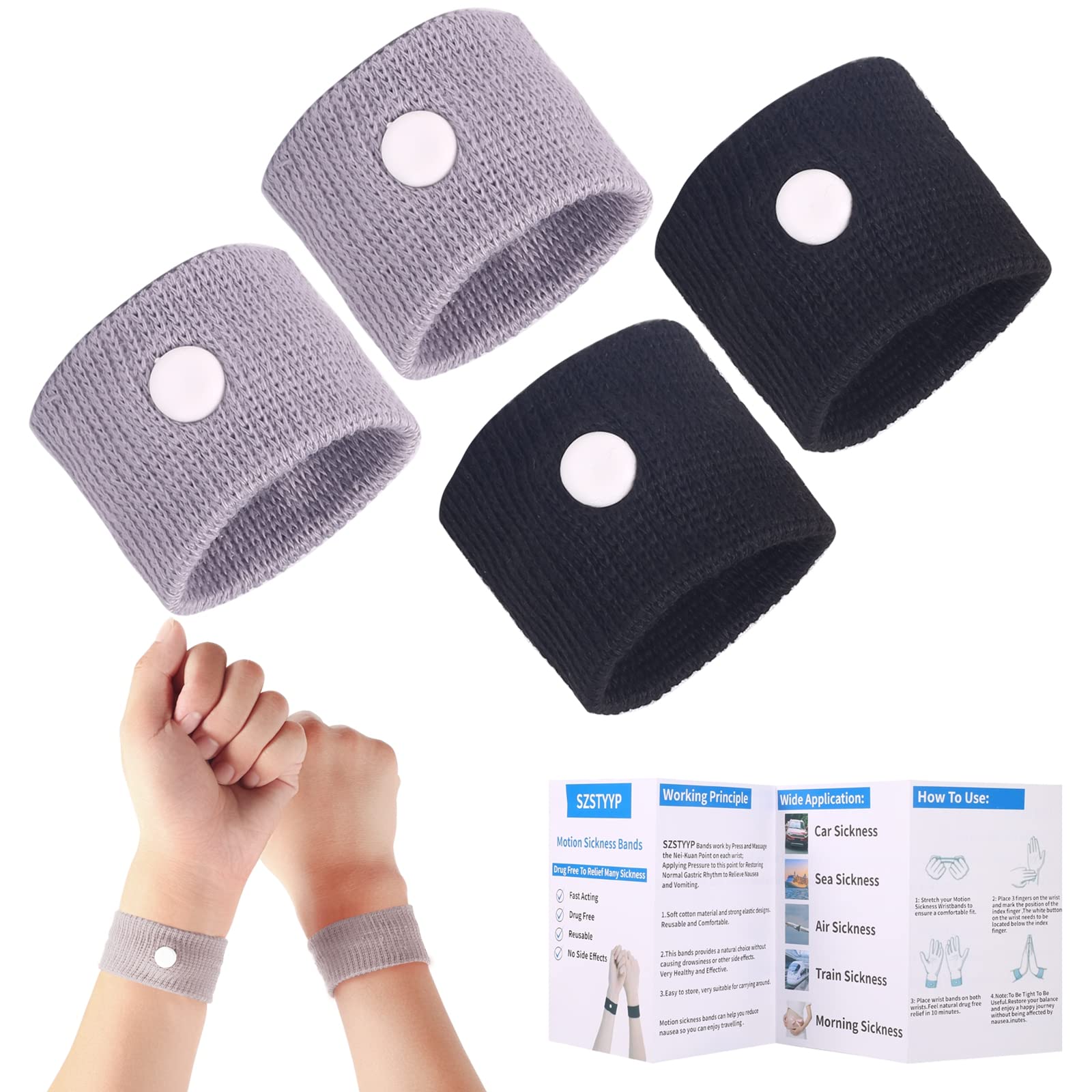 Motion Sickness Relief Bands for Adults & Pregnant Women - Anti Nausea Wristbands for Travel, Car, Boat & Morning Sickness - Acupressure Therapy - 2 Pairs (Ideal for Road Trips, Cruises & Pregnancy Comfort)
