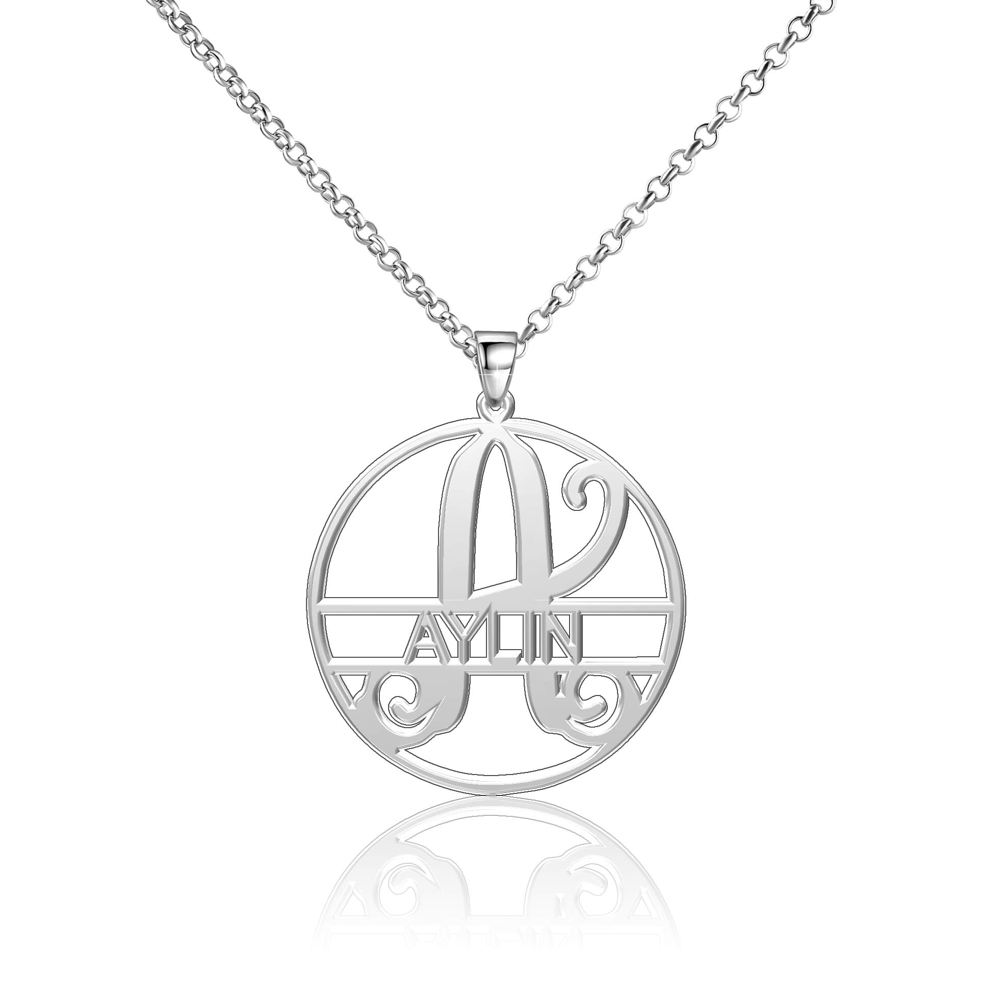 925 Sterling Silver Personalized Monogram Name Plate Necklace for Women - Custom Engraved Initial Pendant Jewelry Gift for Mom, Wife, Daughter | Birthday, Anniversary, Valentine's Day Present