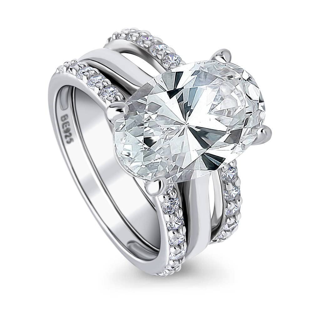 BERRICLE Sterling Silver Solitaire Wedding & Engagement Ring Set for Women - 5.5 Carat Oval Cut Cubic Zirconia CZ, Rhodium Plated, Size 4-10 | Perfect for Proposals, Anniversaries & Special Occasions