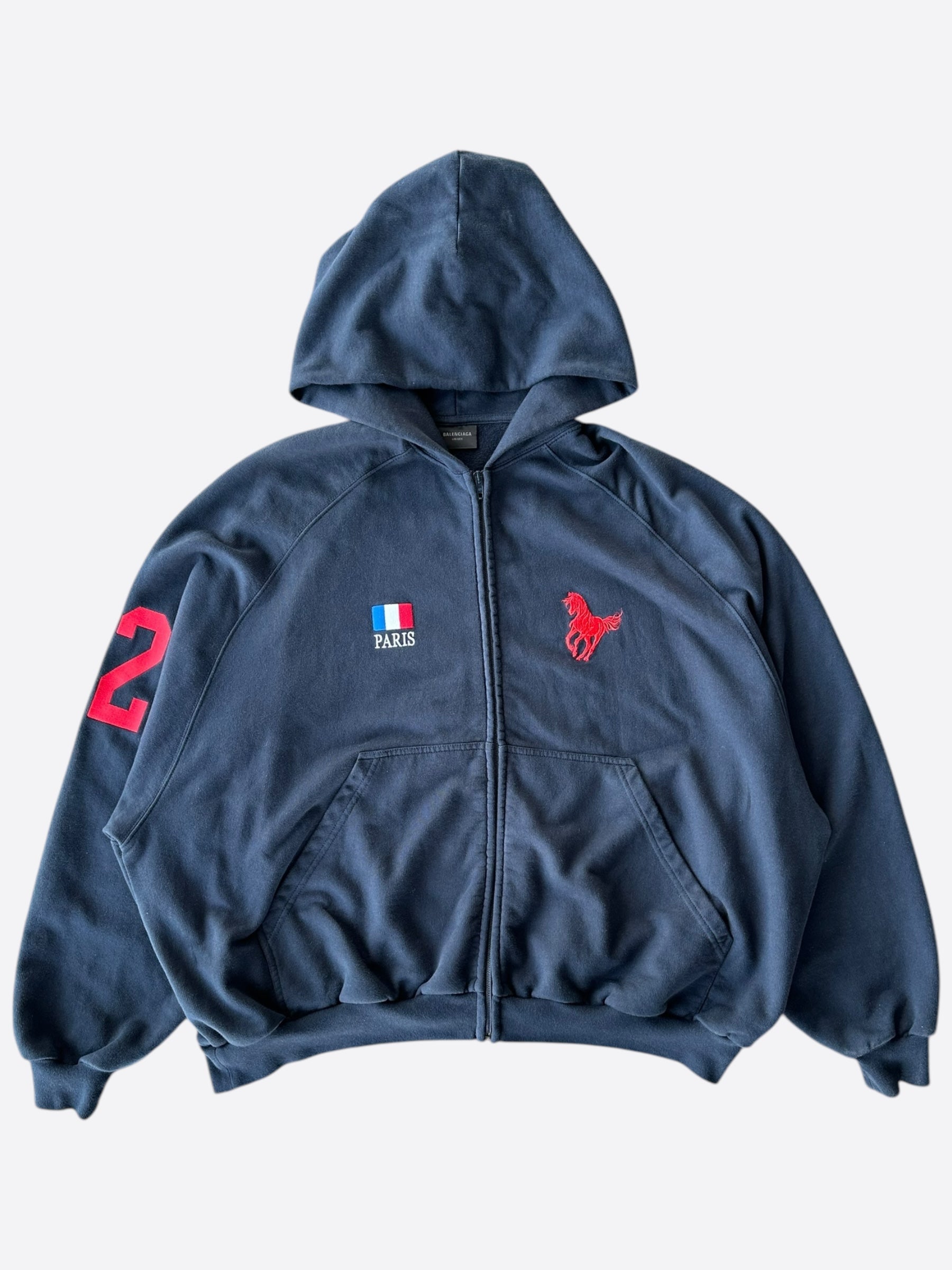 Balenciaga Navy Polo Zip Up Hoodie for Men - Premium Cotton Blend Casual Pullover with Front Zipper | Perfect for Streetwear, Gym & Everyday Fashion