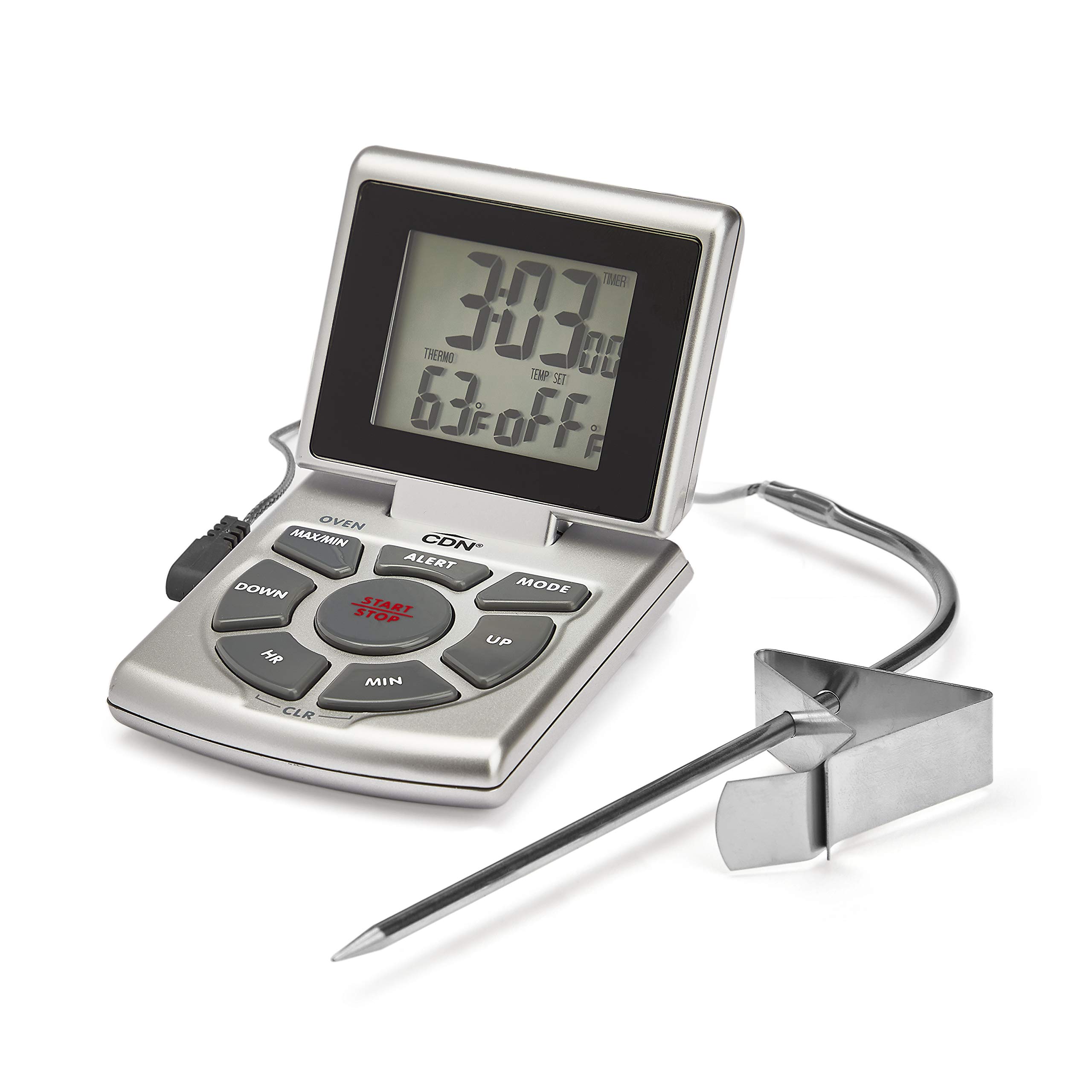 CDN DTTC-S Digital Thermometer with Timer & Clock - Silver | Perfect for Cooking, Grilling, Baking & Food Safety