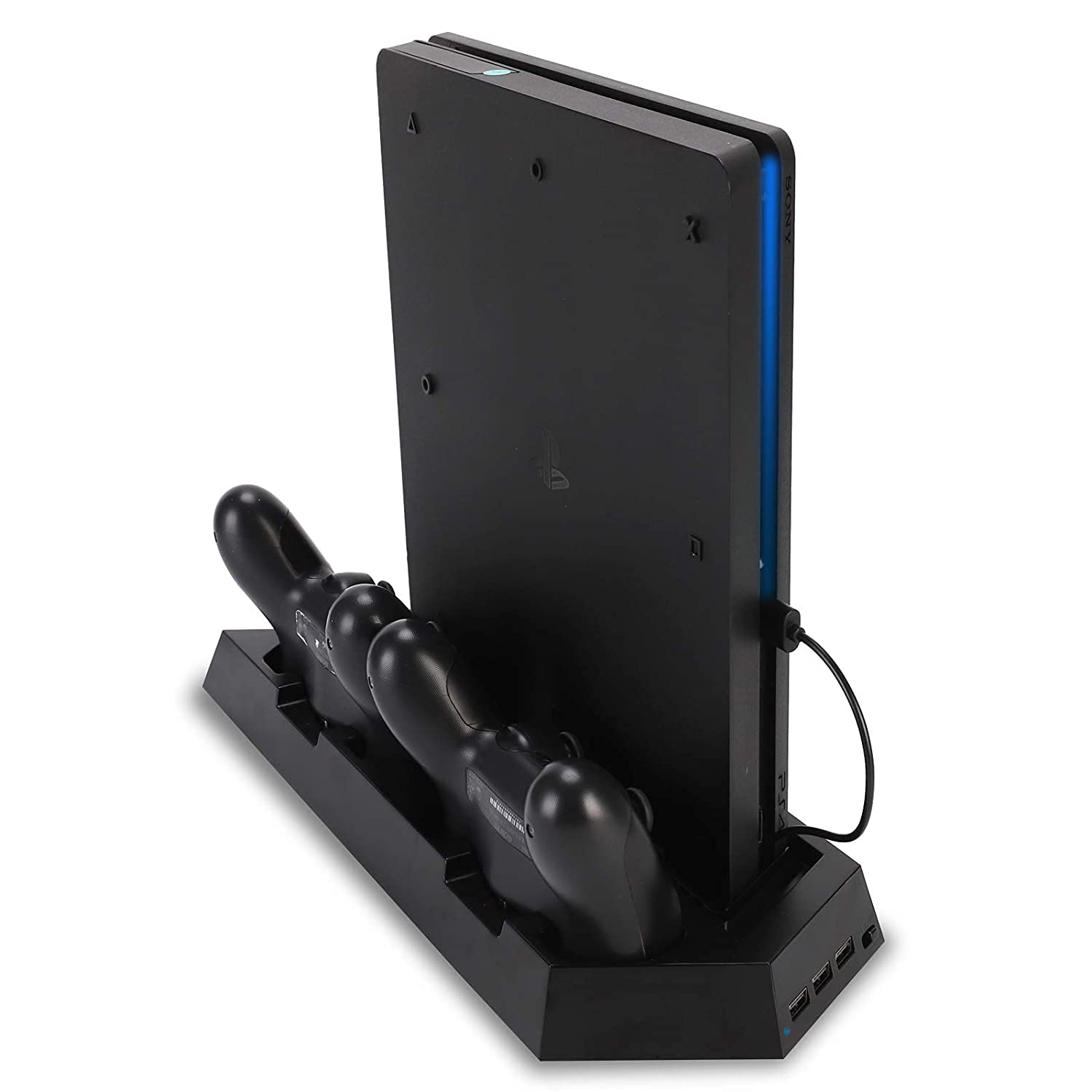PS4 Vertical Charging Stand with Cooling Fan - 3-in-1 Dock for Playstation 4/PS4 Slim/PS4 Pro | Dual Controller Charger with LED Indicators | Perfect for Gaming Setup & Console Protection