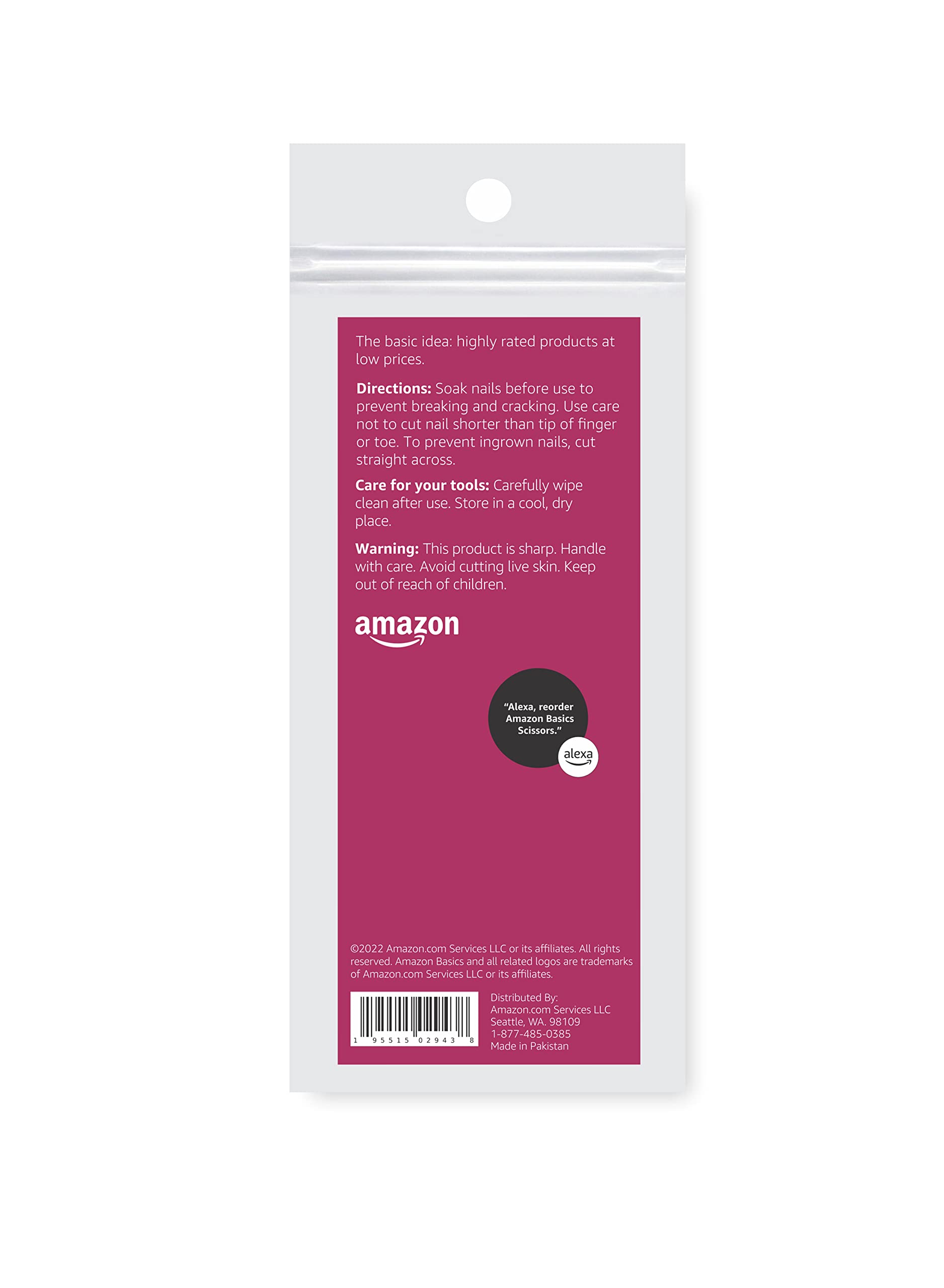 Amazon Basics Stainless Steel Nail Scissors - Professional Manicure & Pedicure Tools for Home and Travel Grooming Kit