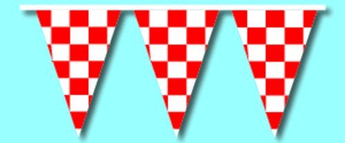 Red and White Checkered Race Track V-Shaped Streamers - 25 Pack with 60' Strings for Car Racing Decorations, Finish Line Celebrations & Party Decor
