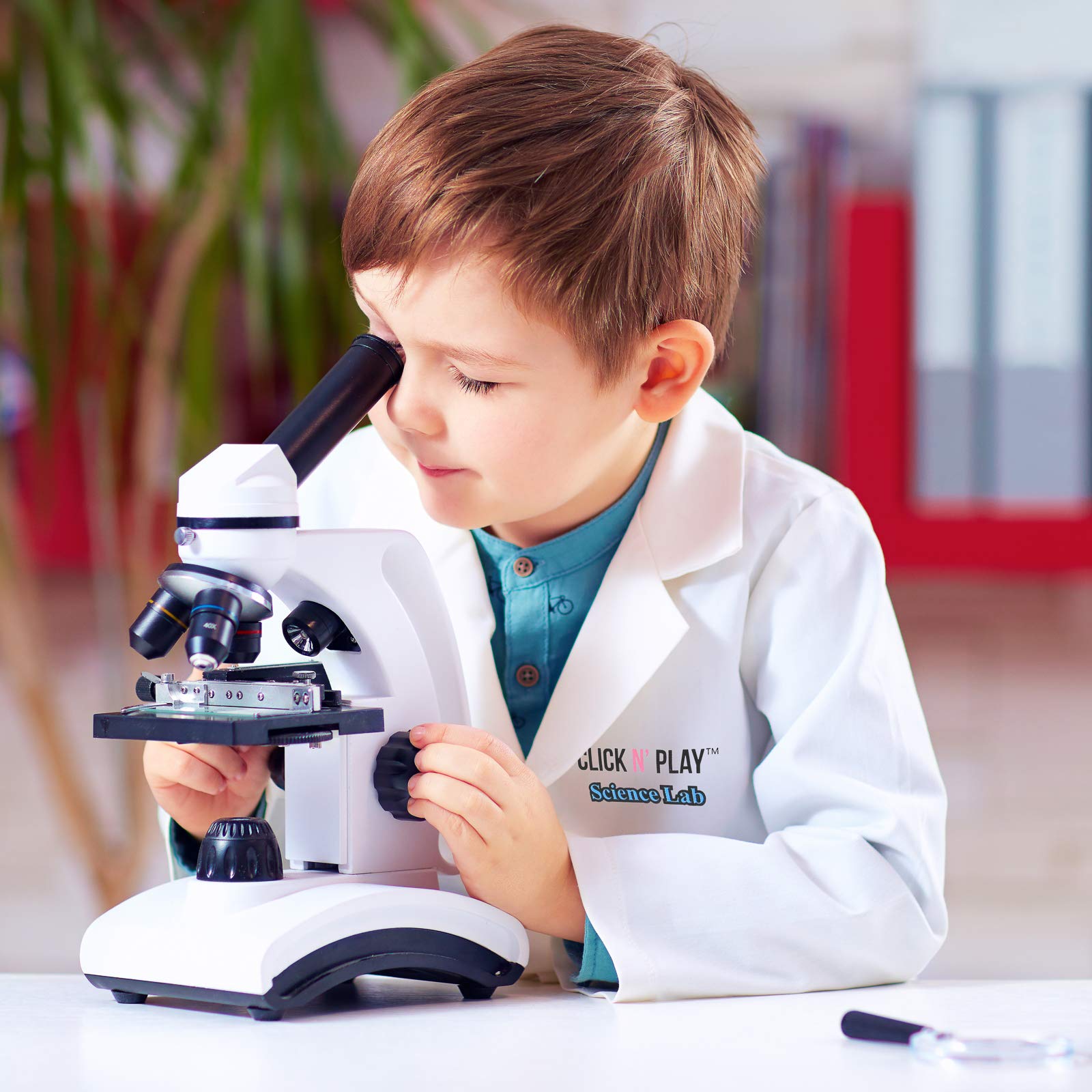 Click N' Play Kids Science Lab Coat Costume Set - White Lab Coat with Goggles & Name Tag - Perfect for STEM Role Play, Science Fair & Halloween Dress Up