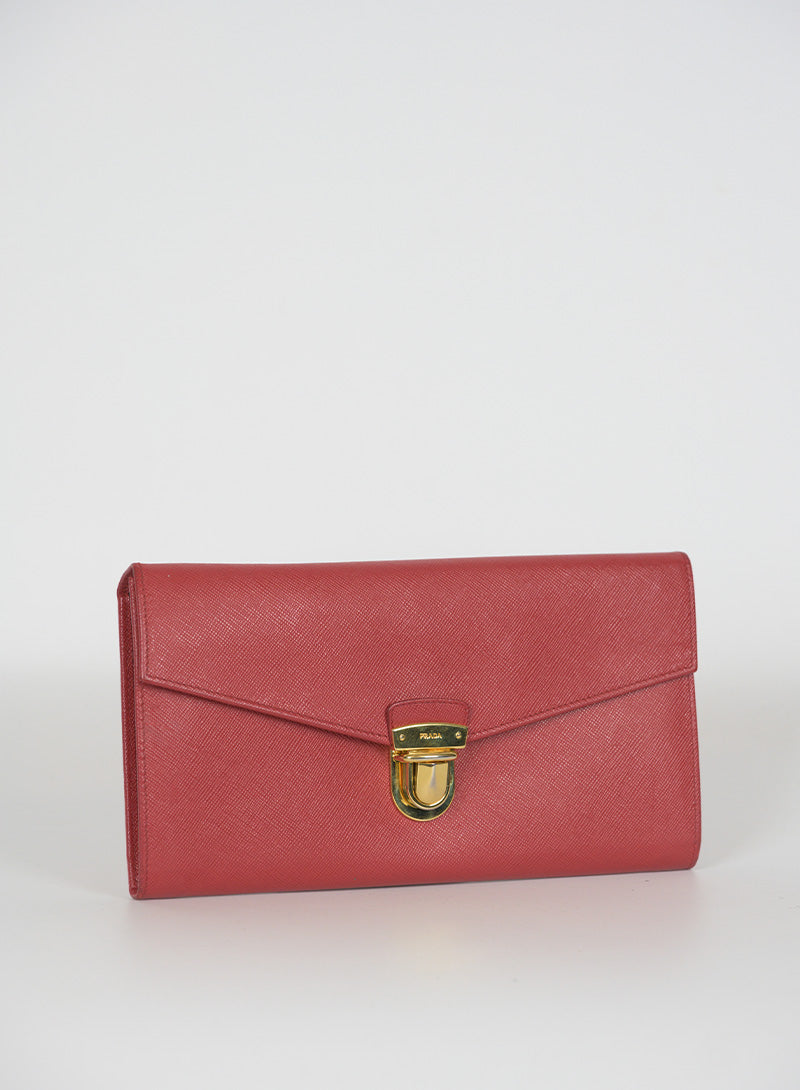 Prada Saffiano Leather Pochette Handbag in Red - Elegant Clutch for Women, Perfect for Parties, Weddings & Evening Events