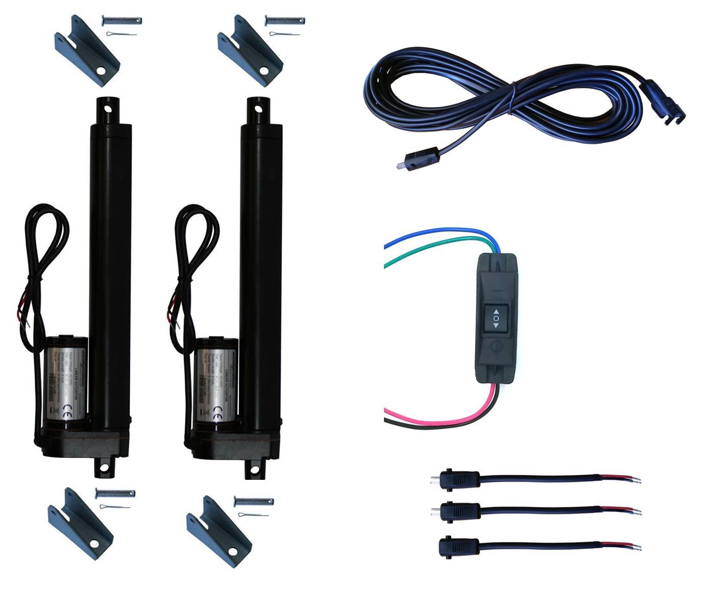 WindyNation 12V 225 lbs Linear Actuator Kit - 2 Pack with DPDT Up Down Switch, Mounting Brackets & Connectors (8