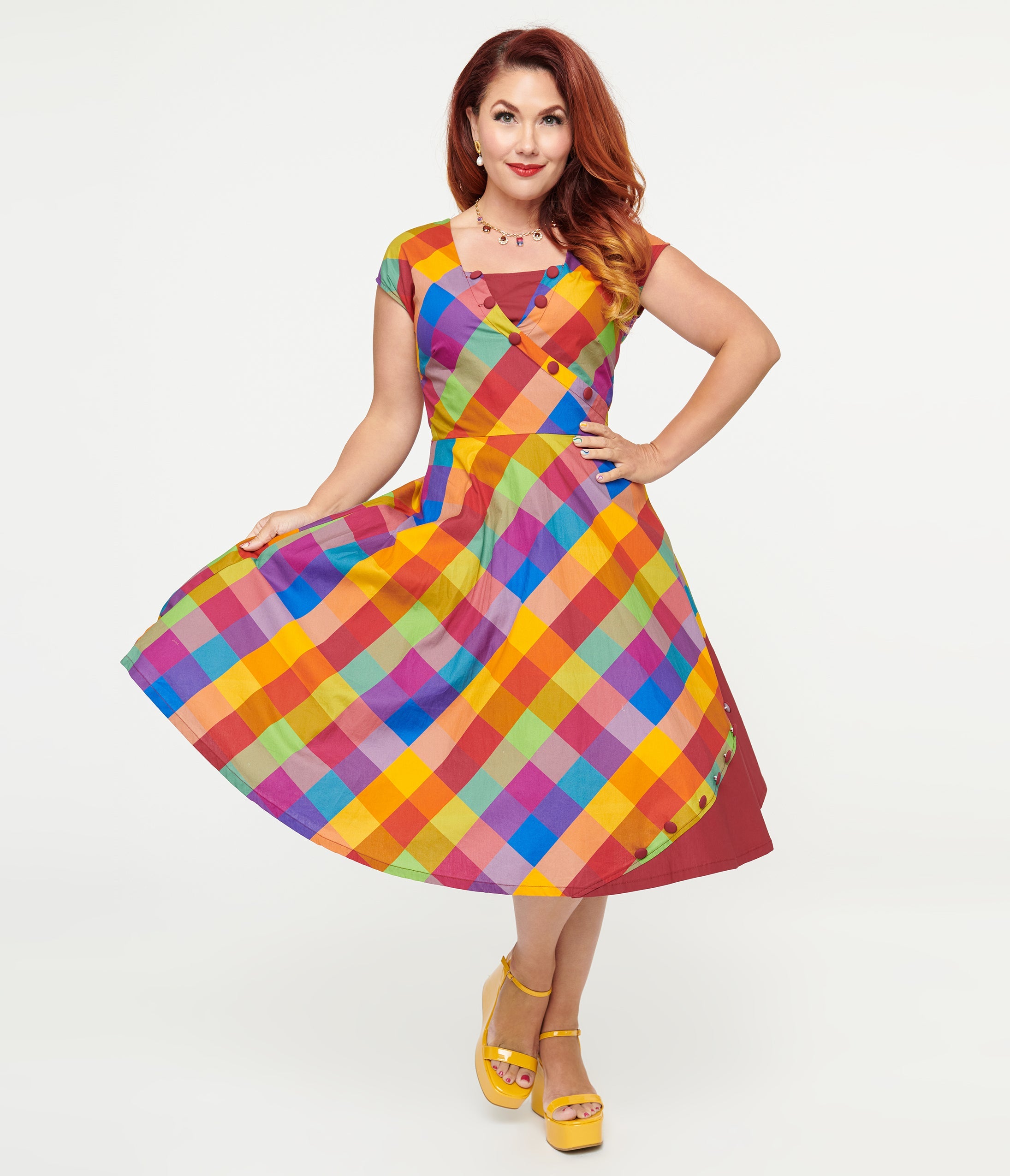 Vintage 1950s Fall Madras Plaid Swing Dress - Retro A-Line Dress for Women, Perfect for Halloween Costume, Christmas Party & Vintage Themed Events