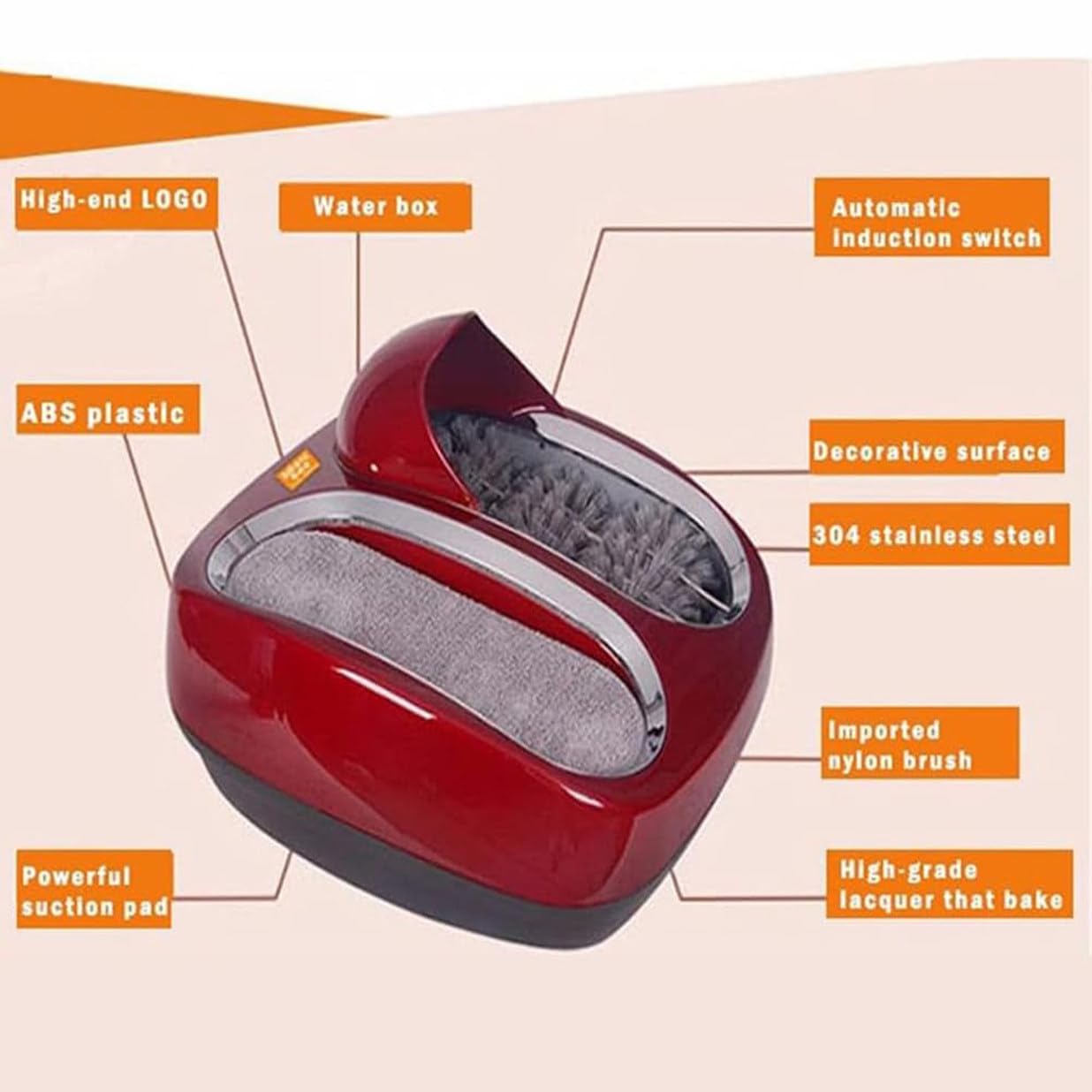 80W Automatic Induction Shoe Polisher Machine - Electric Shoe Cleaner for Hotels, Sales Centers & Entrances - Replaces Shoe Covers - Red | Perfect for High-Traffic Commercial Spaces & Home Use