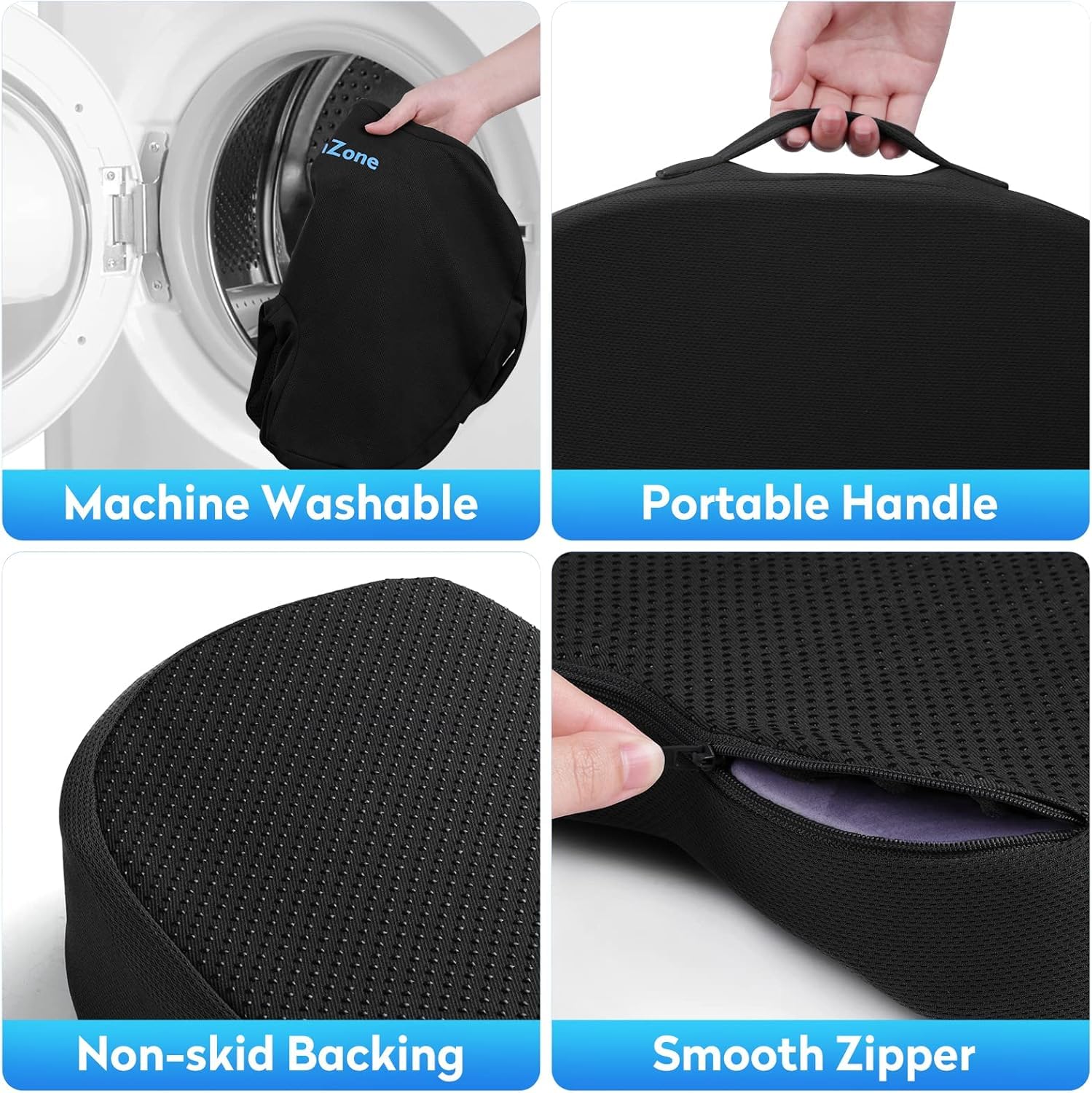 **Extra Large Memory Foam Seat Cushion for Office Chair, Car, Airplane & Wheelchair - Non-Slip Comfort Pad for Desk, Bleachers & Travel - Black (Ideal for Long Sitting, Back Pain Relief & Pressure Relief)**