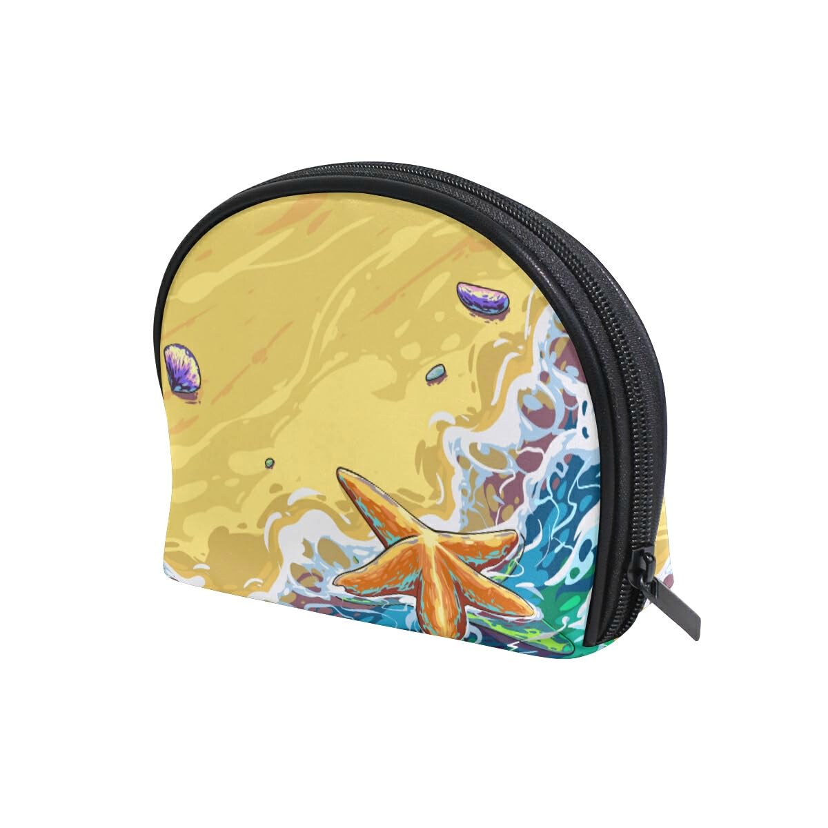 Small Makeup Shell Bags for Women & Teens - Starfish Design Cosmetic Organizer with Multiple Compartments | Travel Toiletry Pouch for Beach Vacation, Daily Use & Gift Giving