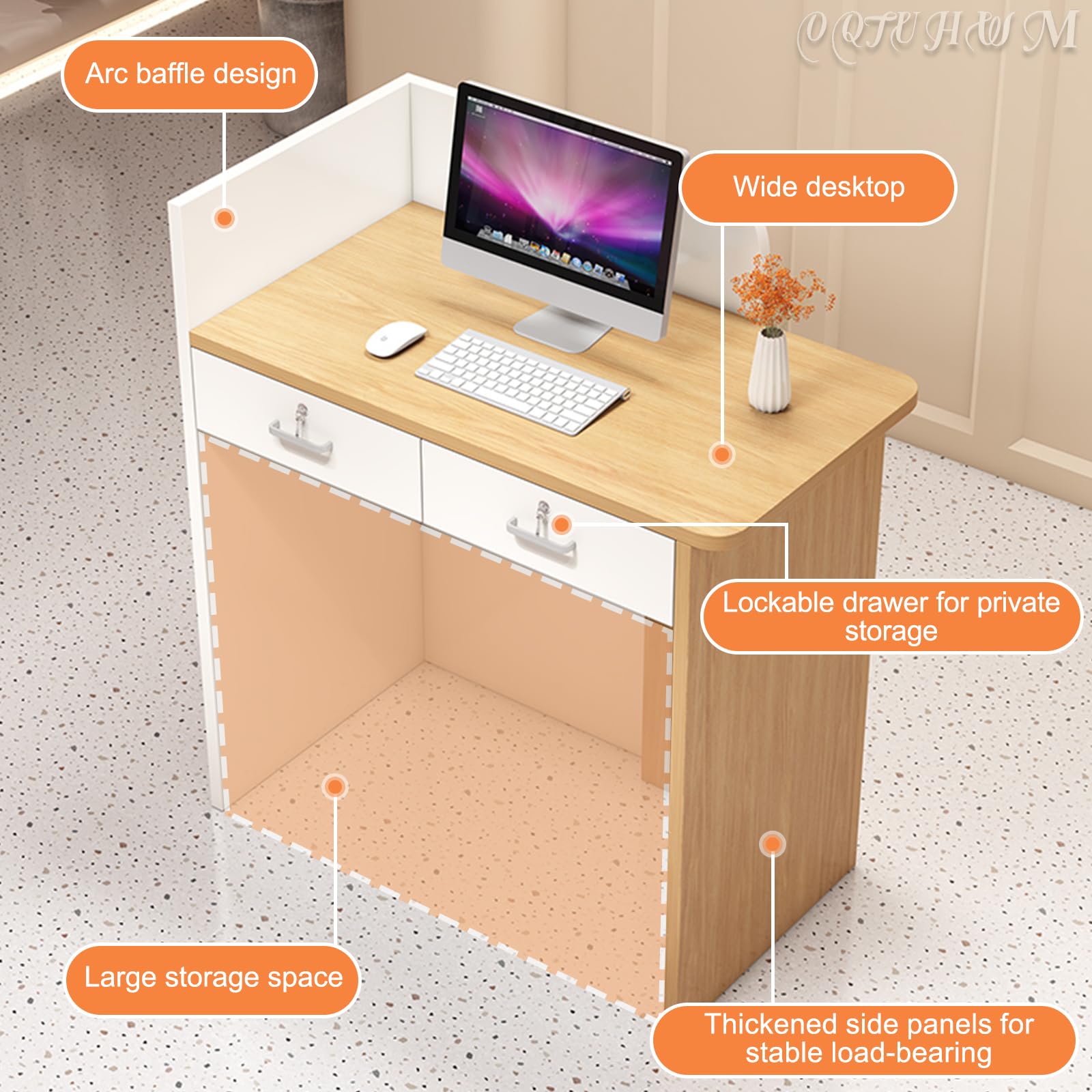 Modern L-Shaped Reception Desk with Lockable Drawers - Office Counter Table for Beauty Salon, Retail Store & Business Front Desk - Durable Workstation for Customer Service & Cashier Area