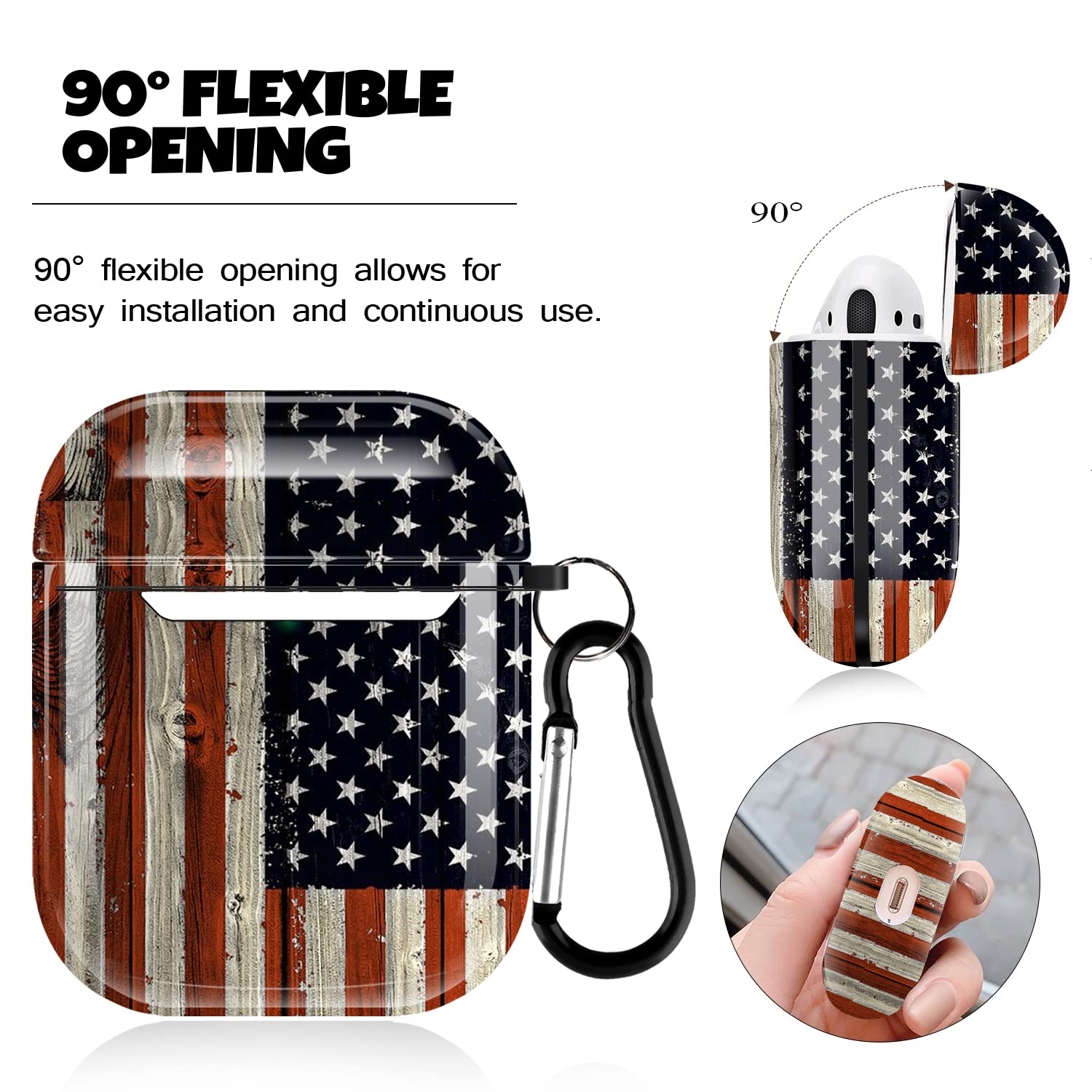 American Flag AirPod Case for AirPods 1/2 - Shockproof Cover with Keychain & LED Visible - Perfect for Travel & Outdoor Use