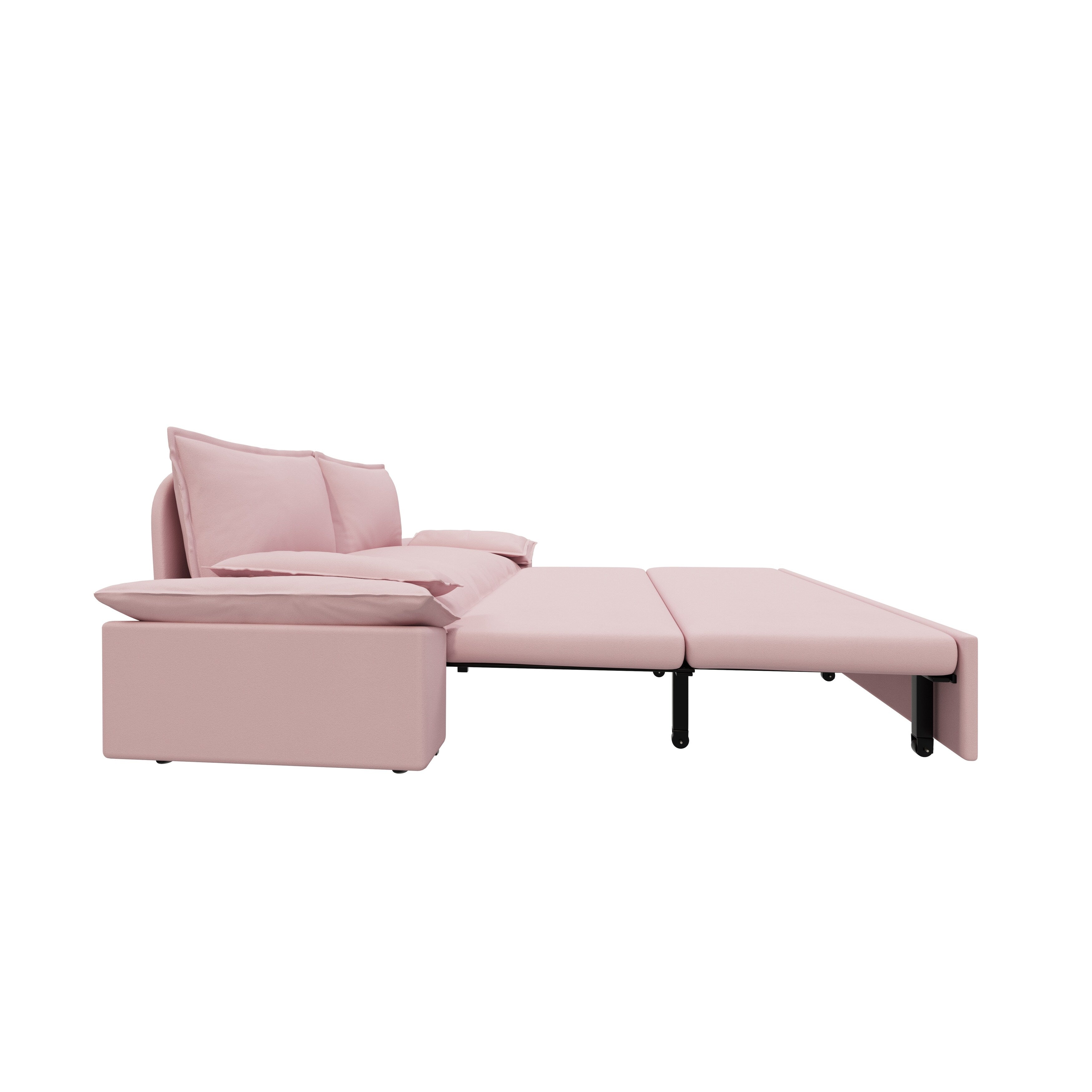 3 in 1 Convertible Sleeper Sofa Bed - Queen Size Pull Out Couch with Velvet Upholstery & Pillows - Space Saving Furniture for Small Apartments, Guest Rooms & Home Offices