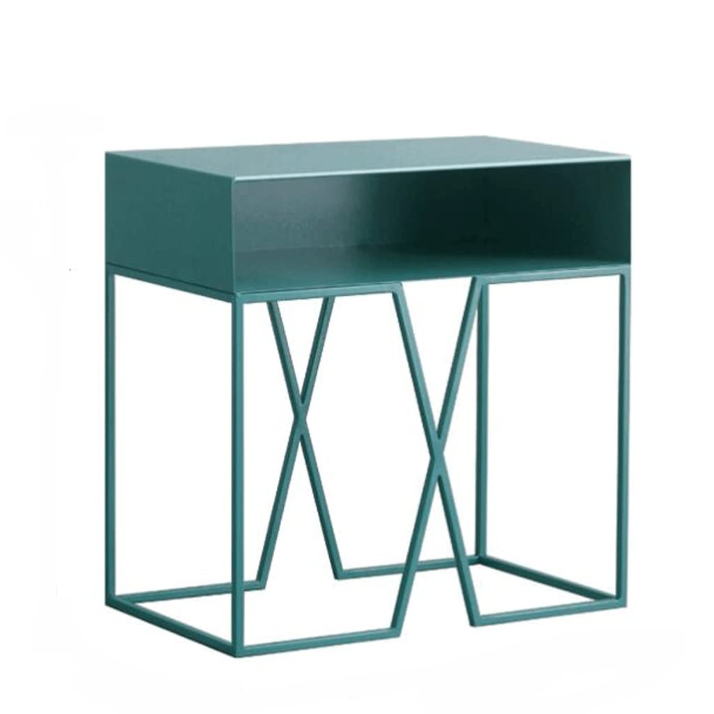 Black Iron Bedside Table with Doorless Drawer Storage - Creative Foot Design Nightstand or End Table for Bedroom (Blue) | Perfect for Small Spaces, Dorm Rooms & Apartment Living