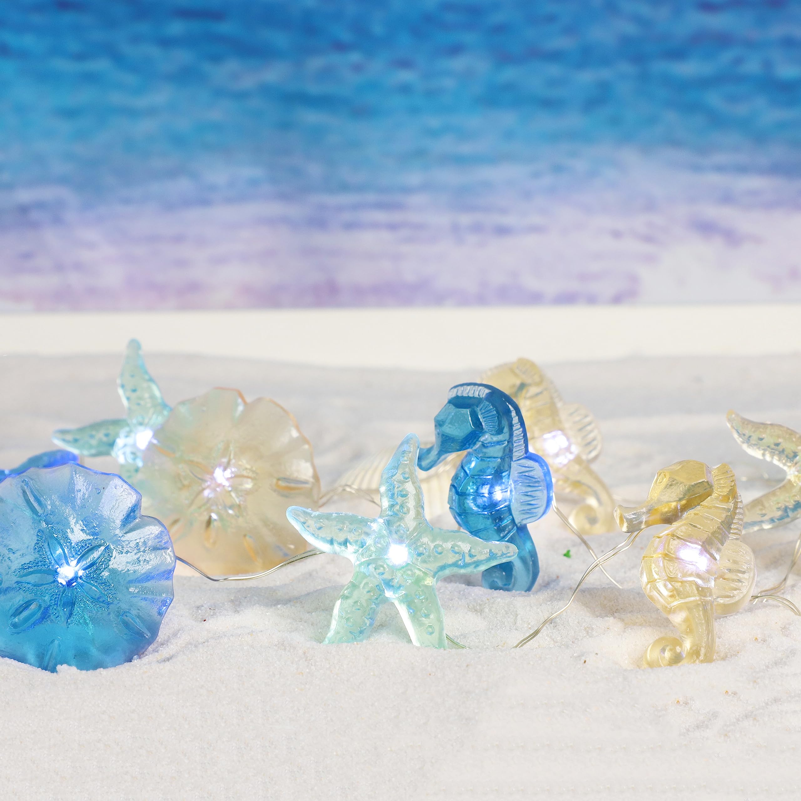Ocean Theme USB/Battery Powered String Lights - Sand Dollar, Starfish & Seahorse Underwater Party Decor - Blue Fairy Lights for Dining Room, Table Design, Camping & Outdoor Decor | Perfect for Beach Weddings, Birthday Parties & Home Ambiance