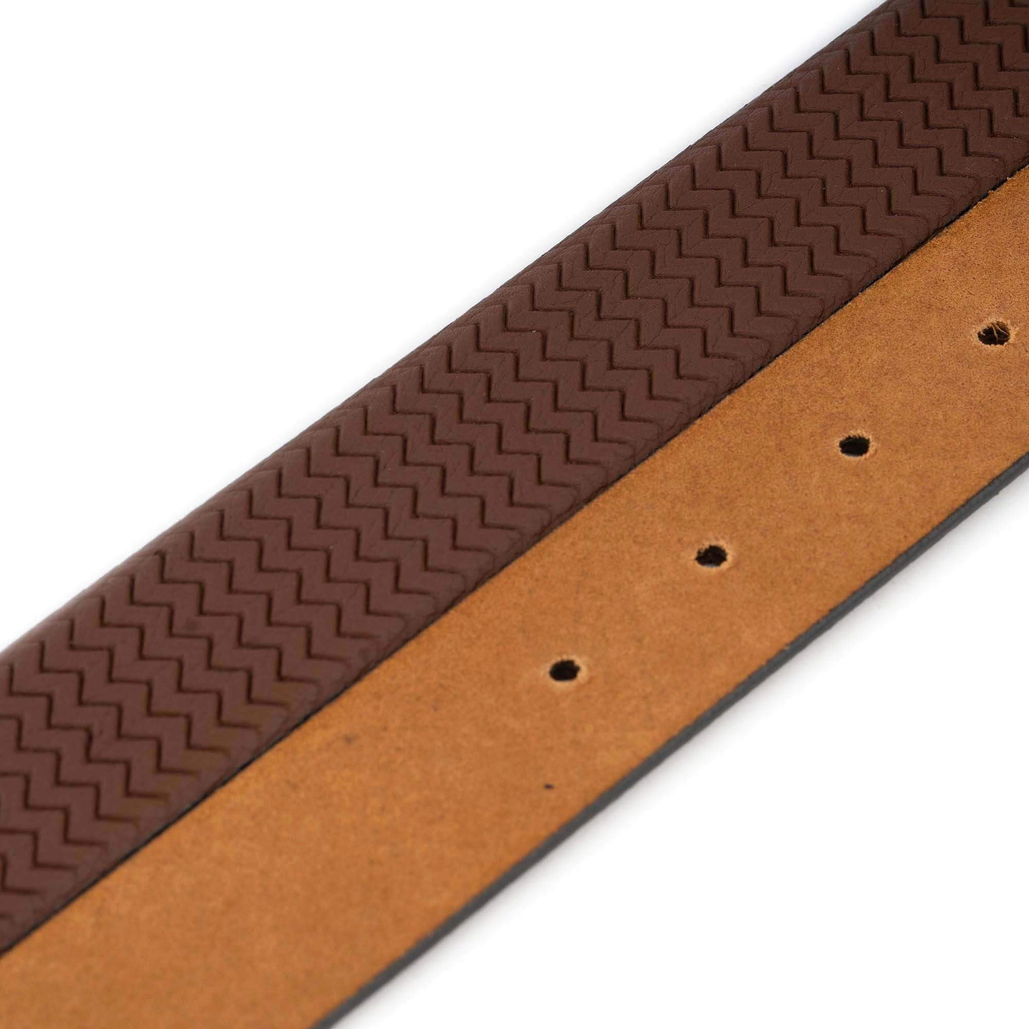 Men's Brown Leather Belt Strap with Zig Zag Texture - Compatible with Cartier Buckles | Classic Dress Belt for Business & Casual Wear