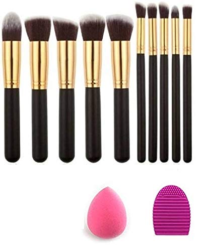 Lele Professional 10-Piece Makeup Brush Set (Black) with Makeup Sponge & Brush Cleaner - Perfect for Foundation, Contouring & Everyday Makeup Application